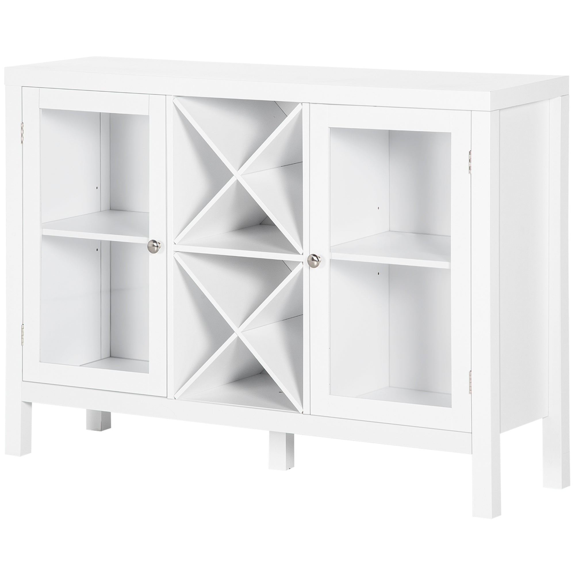 Coffee Bar Cabinet Sideboard Buffet with Removable Wine Rack Glass Door and Adjustable Shelves White