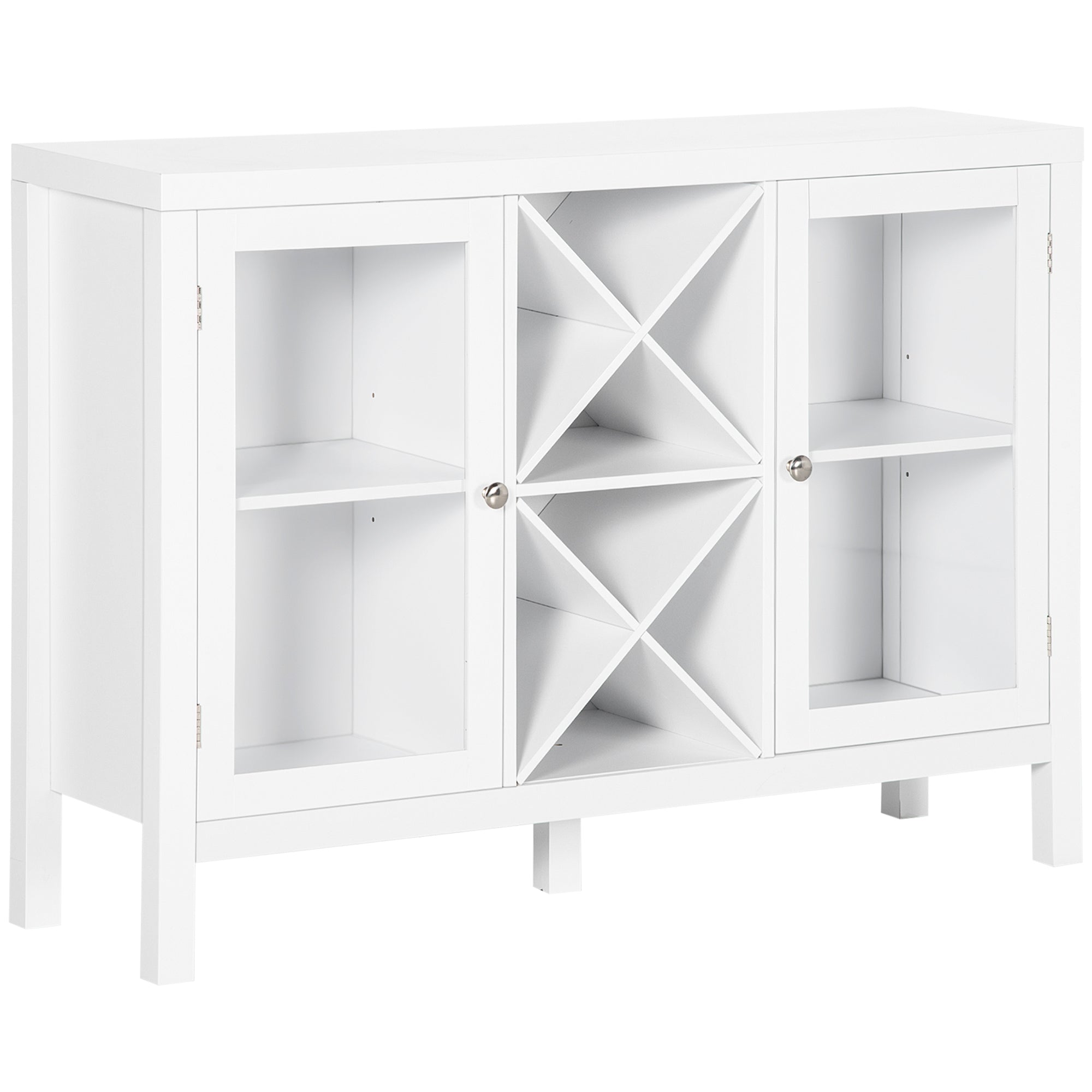 Coffee Bar Cabinet Sideboard Buffet with Removable Wine Rack Glass Door and Adjustable Shelves White