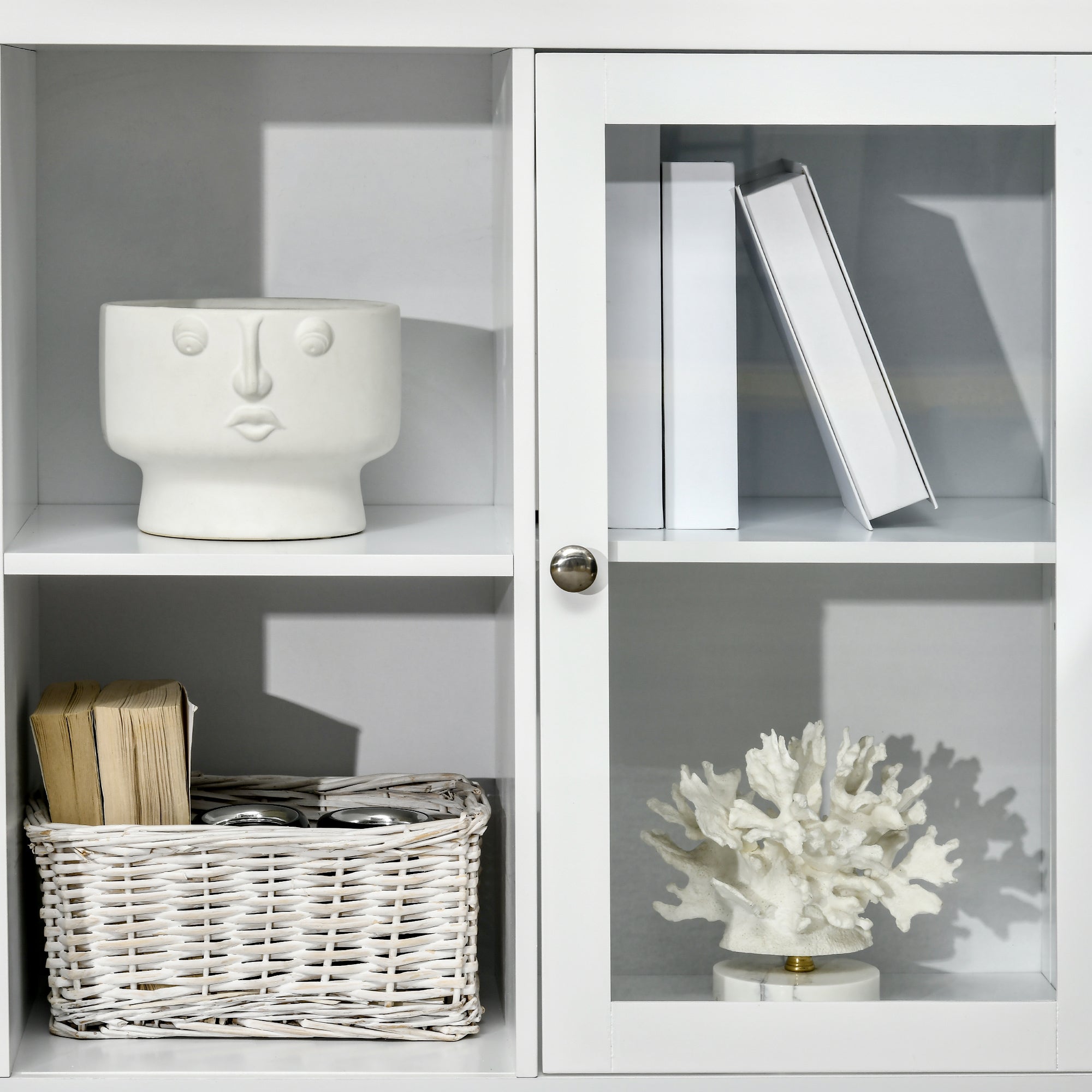 Coffee Bar Cabinet Sideboard Buffet with Removable Wine Rack Glass Door and Adjustable Shelves White