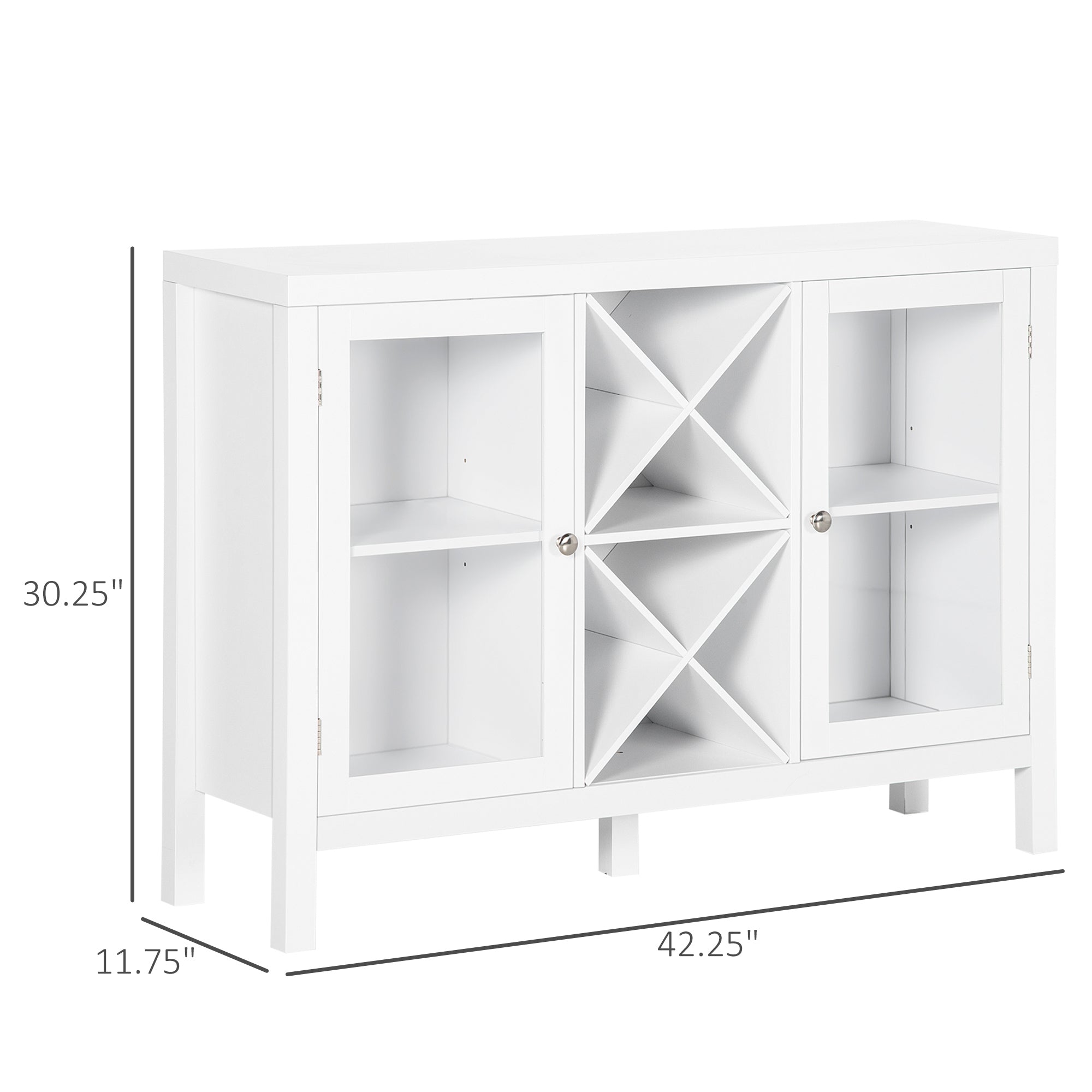 Coffee Bar Cabinet Sideboard Buffet with Removable Wine Rack Glass Door and Adjustable Shelves White