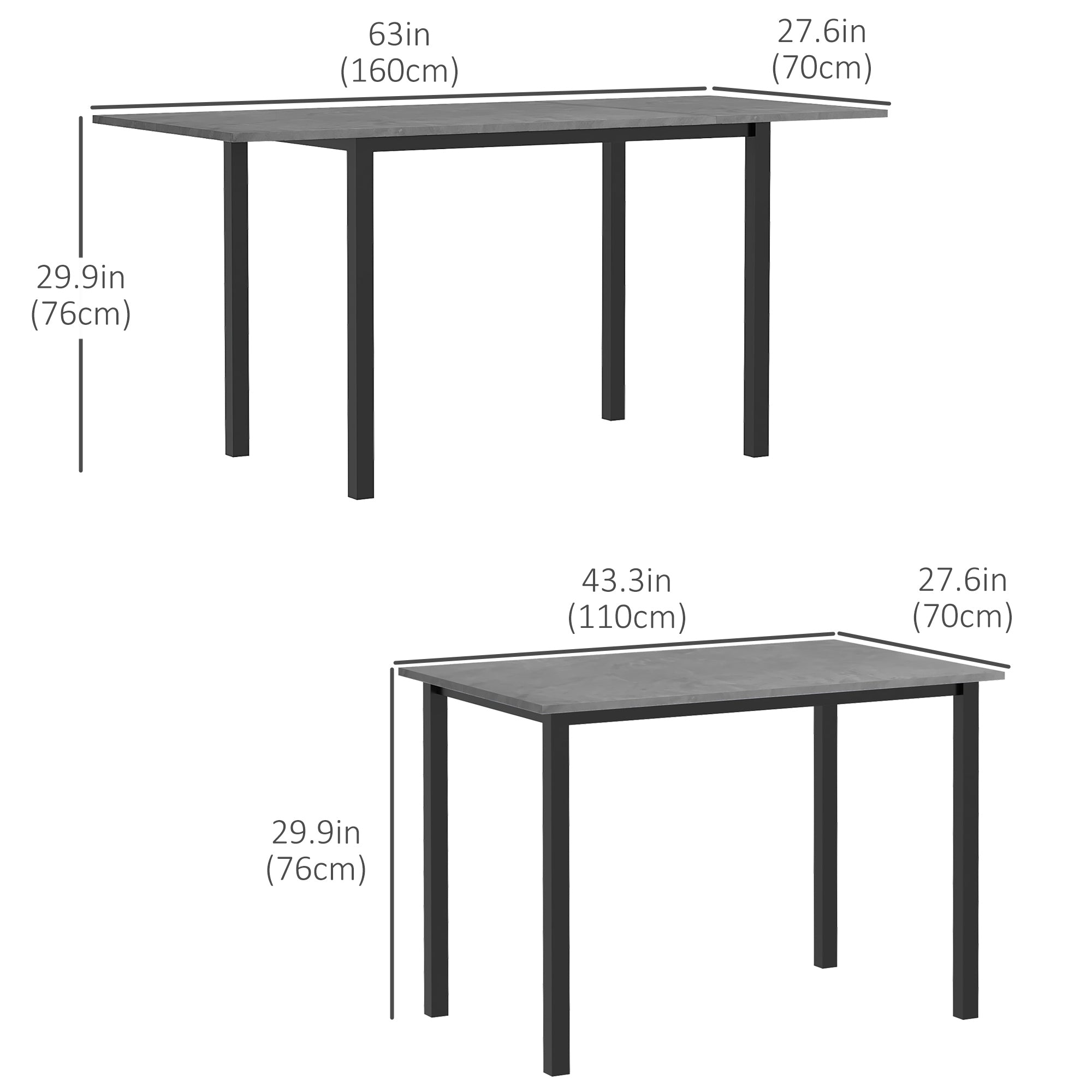 HOMCOM Expandable Dining Table with Detachable Side, Folding Kitchen Table for Six People, Extending Table with Steel Frame for Small Spaces, Dark Grey