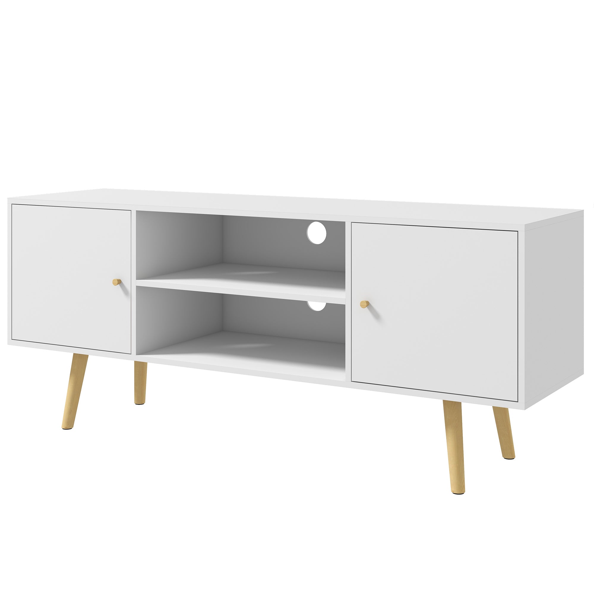 HOMCOM TV Unit Cabinet for TVs up to 55 Inches, TV Stand with Storage Shelves and Wood Legs for Living Room, White