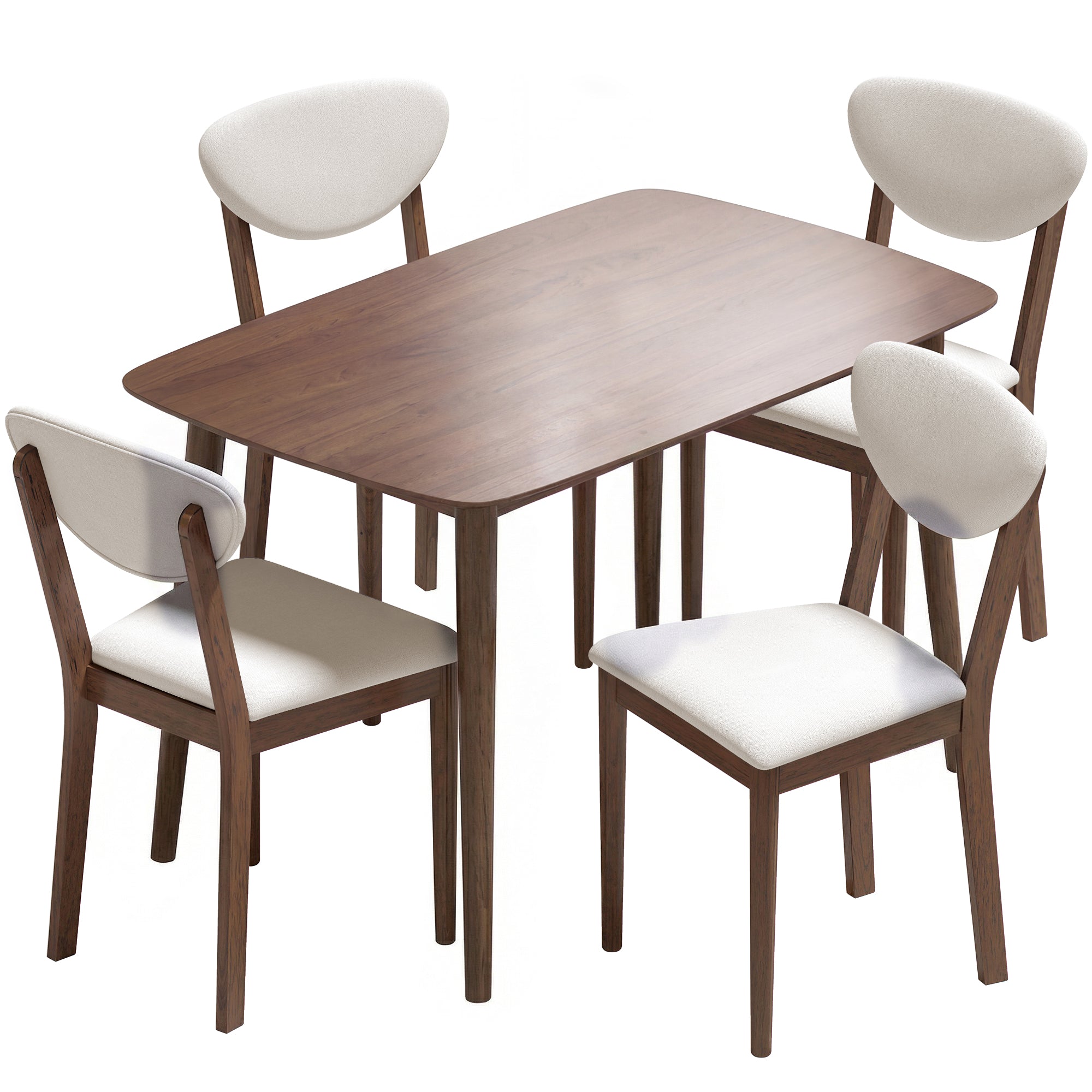 5-Piece Dining Table Set for 4, Mid-Century Modern Kitchen Table and Chairs with Padded Seats and Backrests, Solid Wood Frame for Small Space, Dining Room, Living Room, Cream White