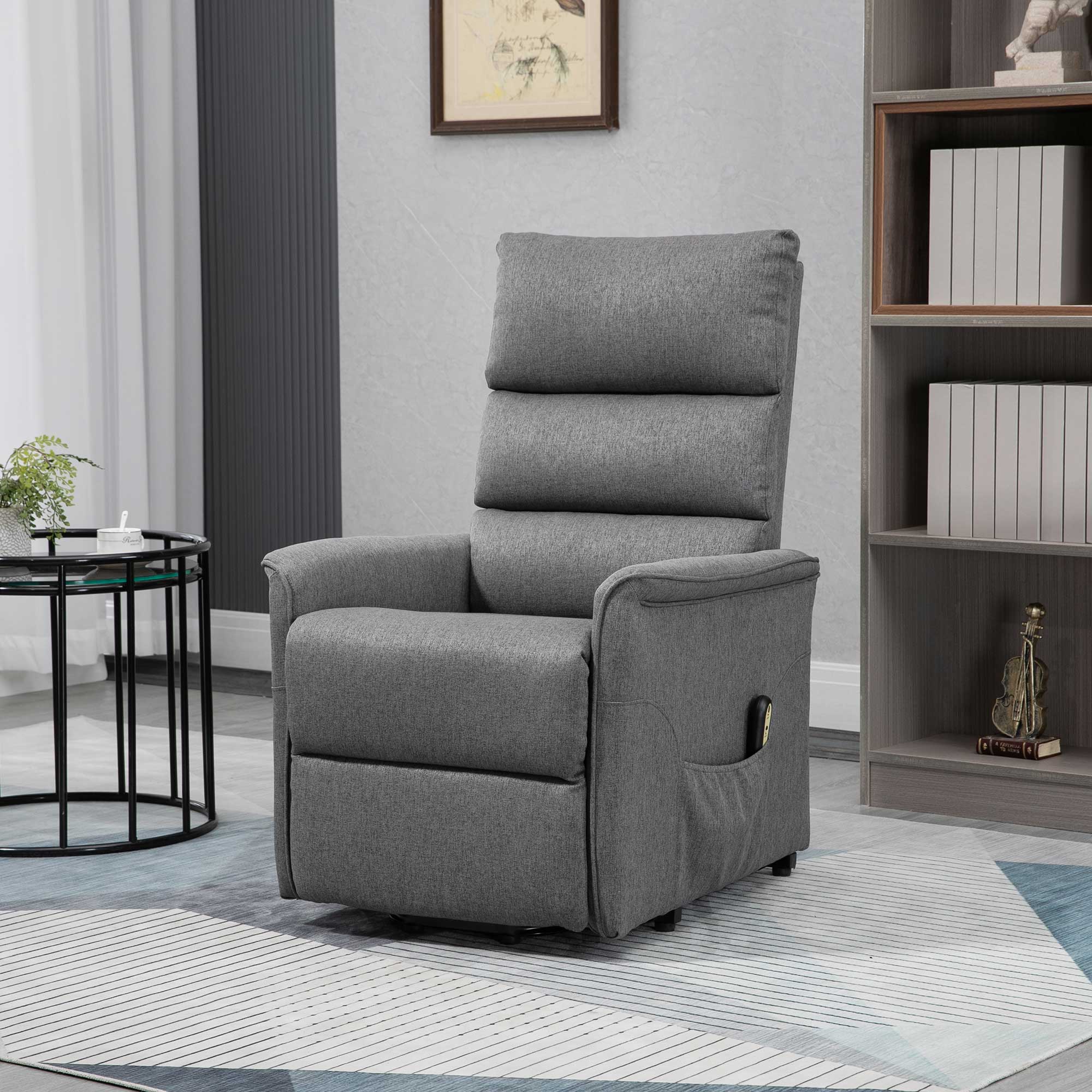 HOMCOM Power Lift Chair, Electric Recliner for Elderly, Padded Reclining Chair with Remote Control, Side Pockets for Living Room, Dark Grey