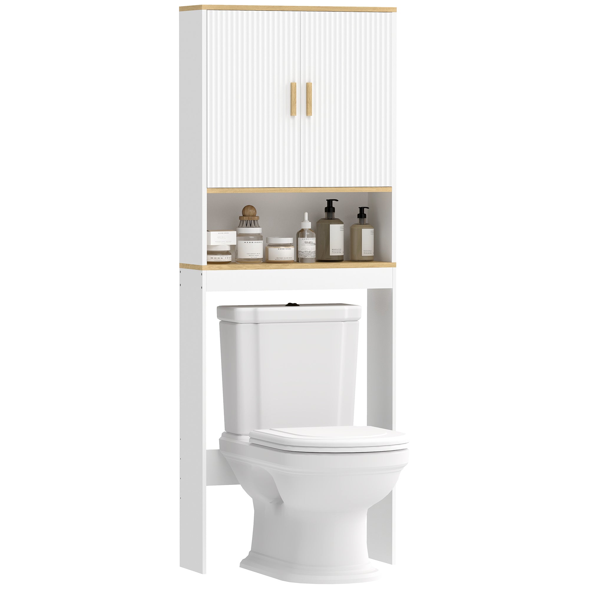 Over the Toilet Storage Shelf, 3-Tier over Toilet Bathroom Organizer Space Saver with Adjustable Shelf, Freestanding for Bathroom, Laundry, White and Oak
