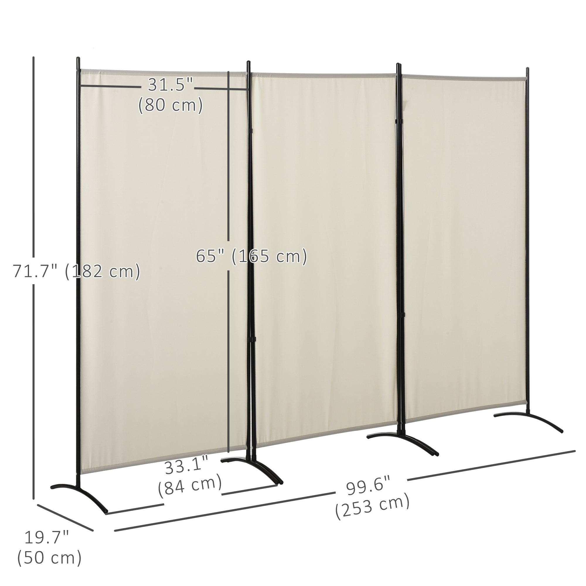 HOMCOM 3 Panel Room Divider, 6 Ft Double Hinged Folding Privacy Screen, Portable Freestanding Partition Wall Divider for Home Office, Beige