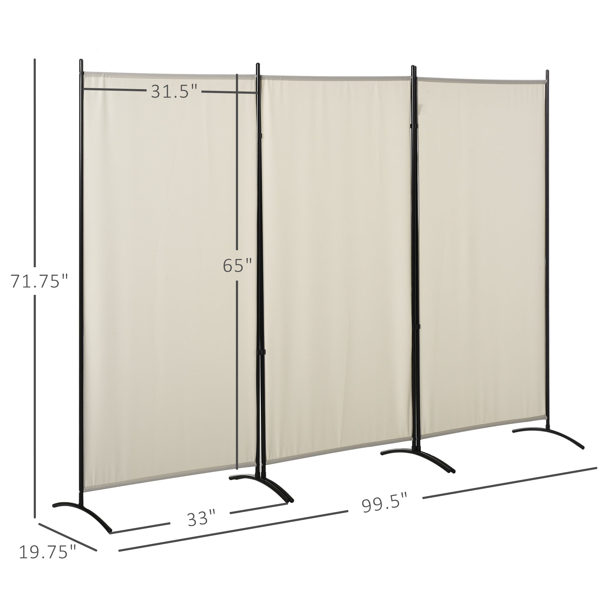 6' 3 Panel Room Divider, Indoor Privacy Screen for Home, Beige