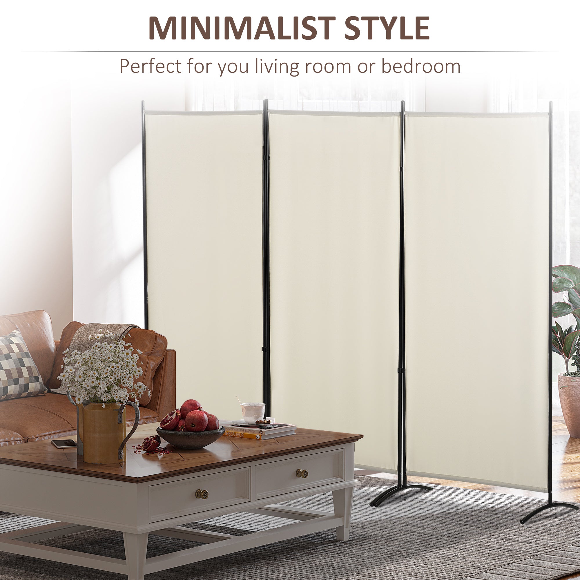 6' 3 Panel Room Divider, Indoor Privacy Screen for Home, Beige