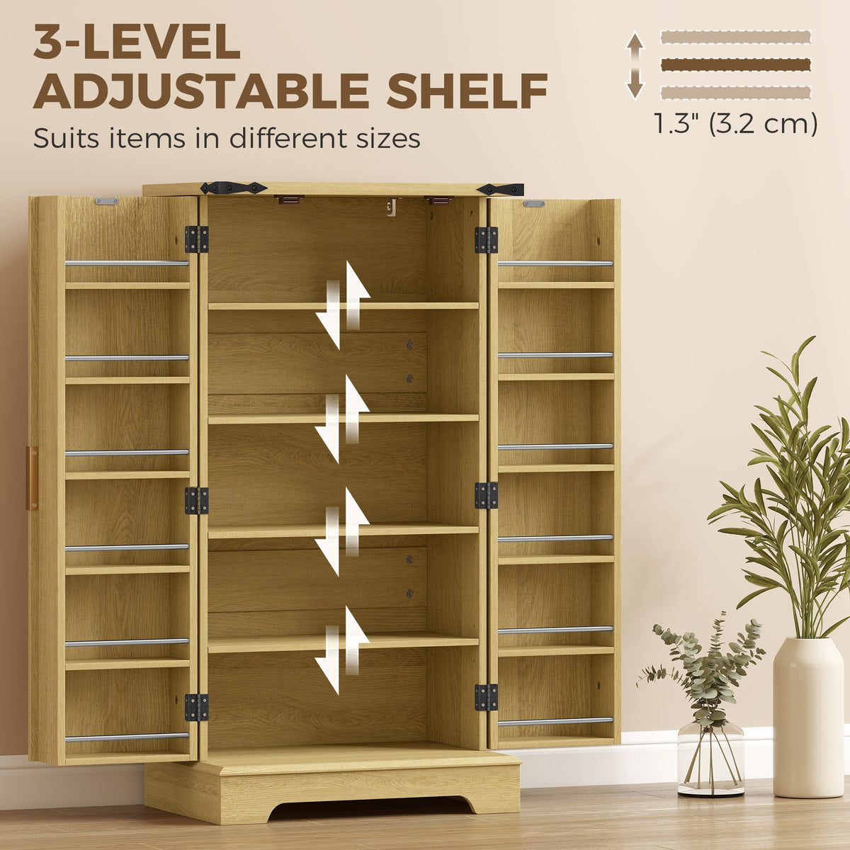 46" Kitchen Pantry Cabinet with Doors and Adjustable Shelves, Freestanding Fluted Pantry Storage Cabinet with Spice Racks, Farmhouse Buffet Sideboard for Kitchen, Dining Room