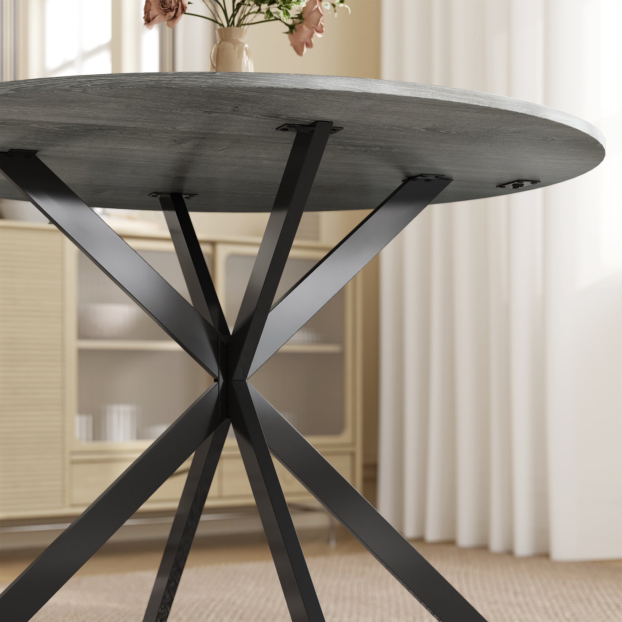Round Dining Table for 4, 40" Industrial Kitchen Table with Steel Legs for Dining Room, Distressed Grey