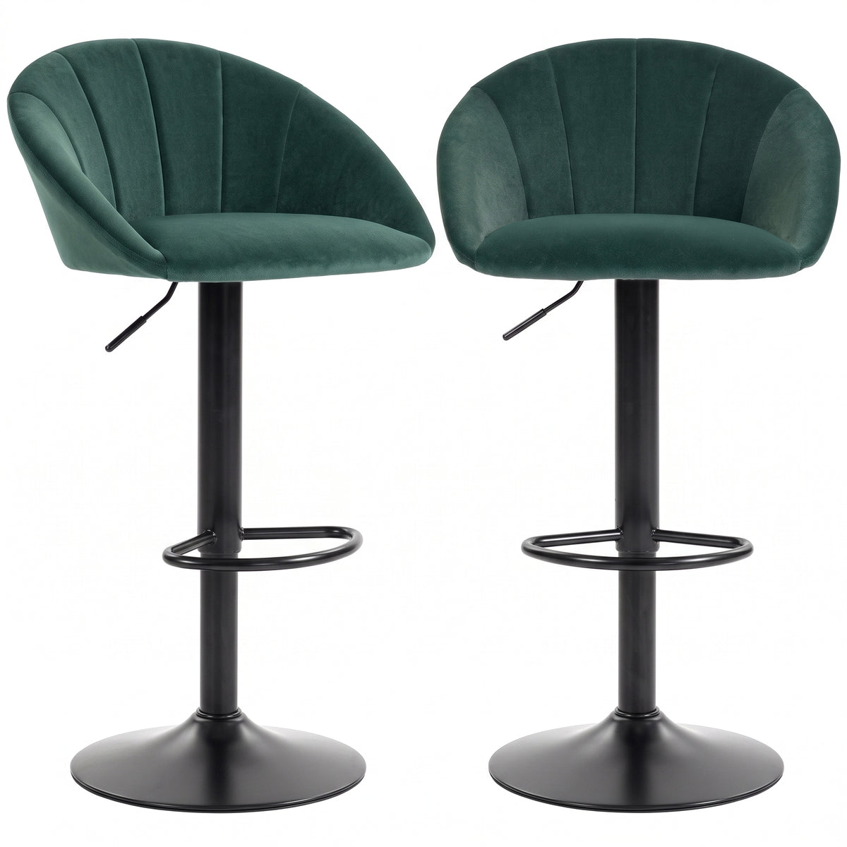 Breakfast Bar Stools Set of 2, Modern Velvet-Feel Swivel BarStools, Adjustable Counter Height Bar Chairs with Backrest and Footrest for Kitchen Island, Dining Room, Bar, Dark Green