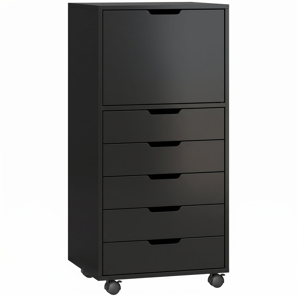 5 Drawer Vertical File Cabinet with Lockable Wheels and Soft-Close Cabinet, Mobile Filing Cabinet for Home Office, Rolling Printer Stand for A4 Letter-Size Documents, Black