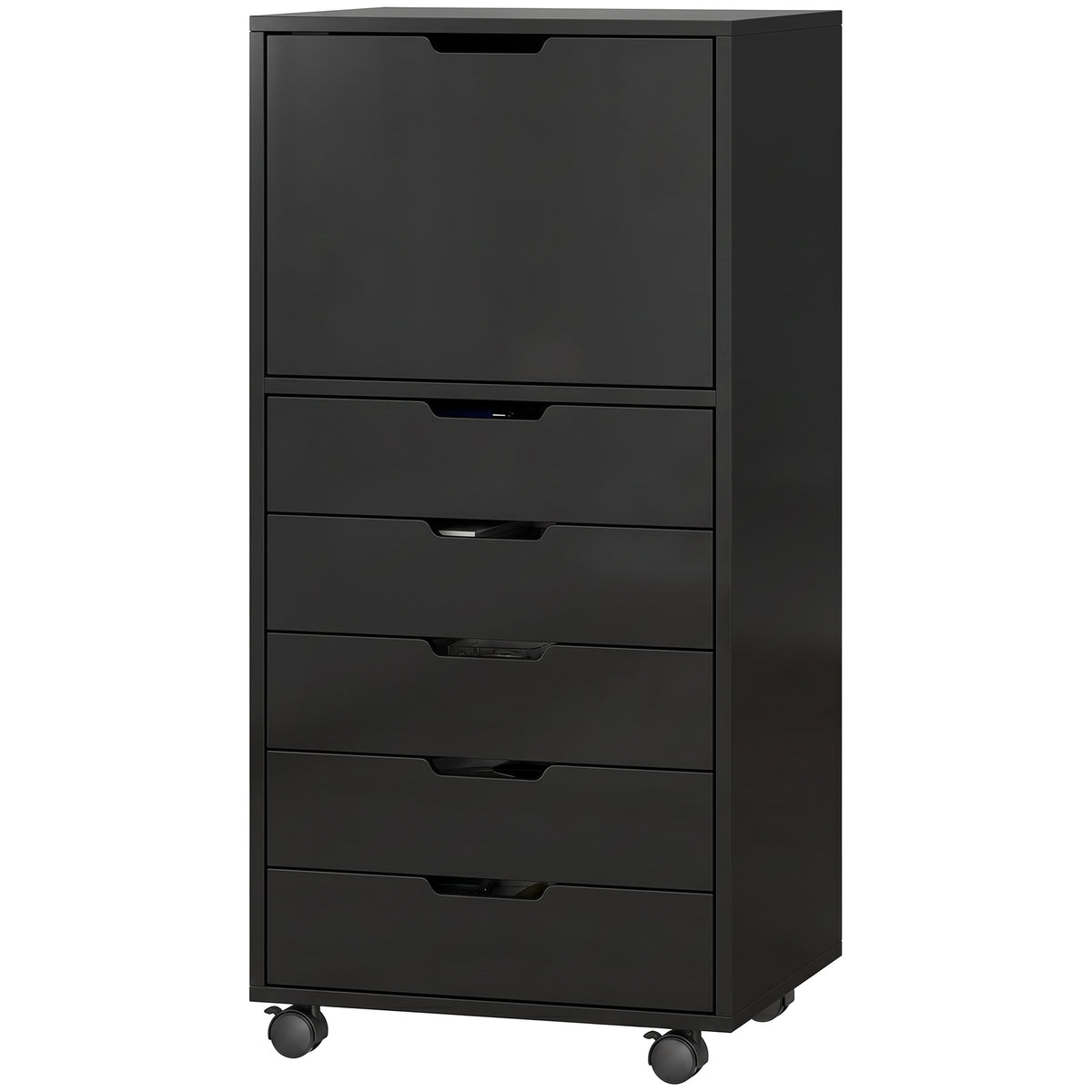 5 Drawer Vertical File Cabinet with Lockable Wheels and Soft-Close Cabinet, Mobile Filing Cabinet for Home Office, Rolling Printer Stand for A4 Letter-Size Documents, Black