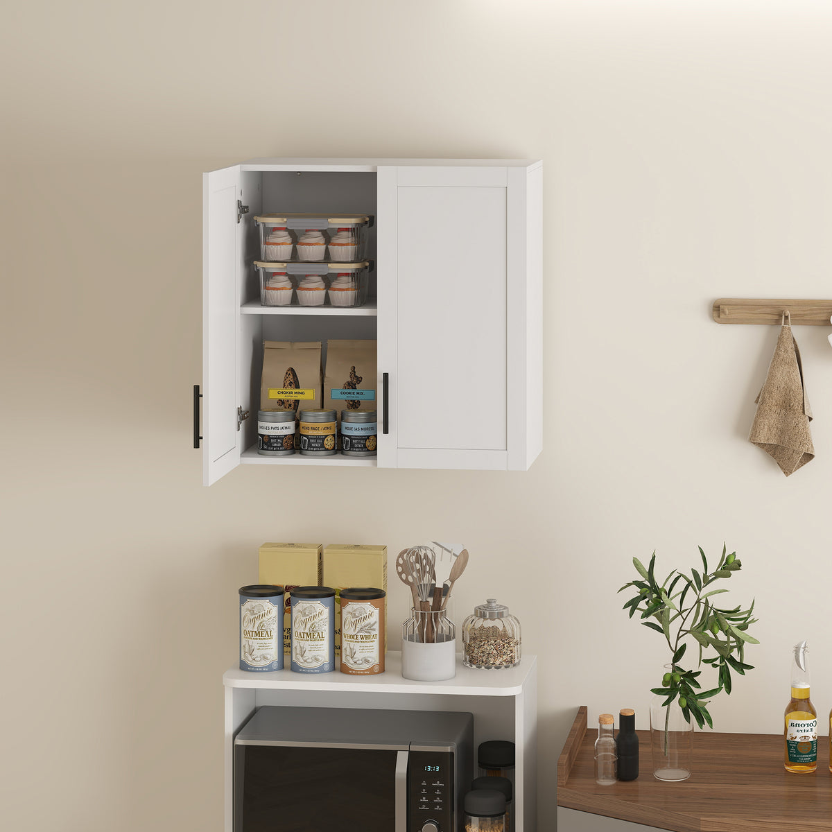 Bathroom Wall Cabinet, Wall Mounted Over the Toilet Space Saver with 2 Doors and Adjustable Shelf Storage for Bathroom, White