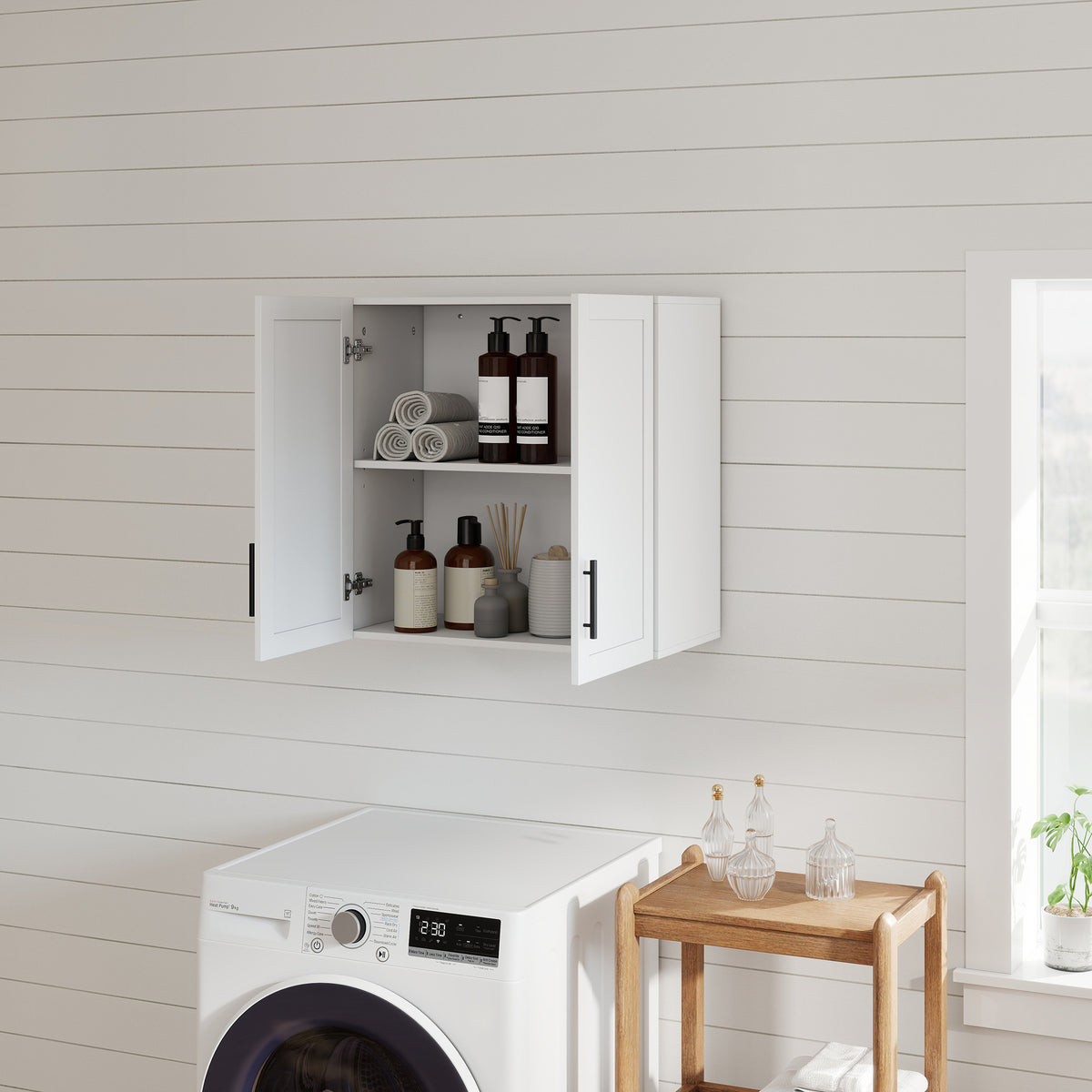 Bathroom Wall Cabinet, Wall Mounted Over the Toilet Space Saver with 2 Doors and Adjustable Shelf Storage for Bathroom, White