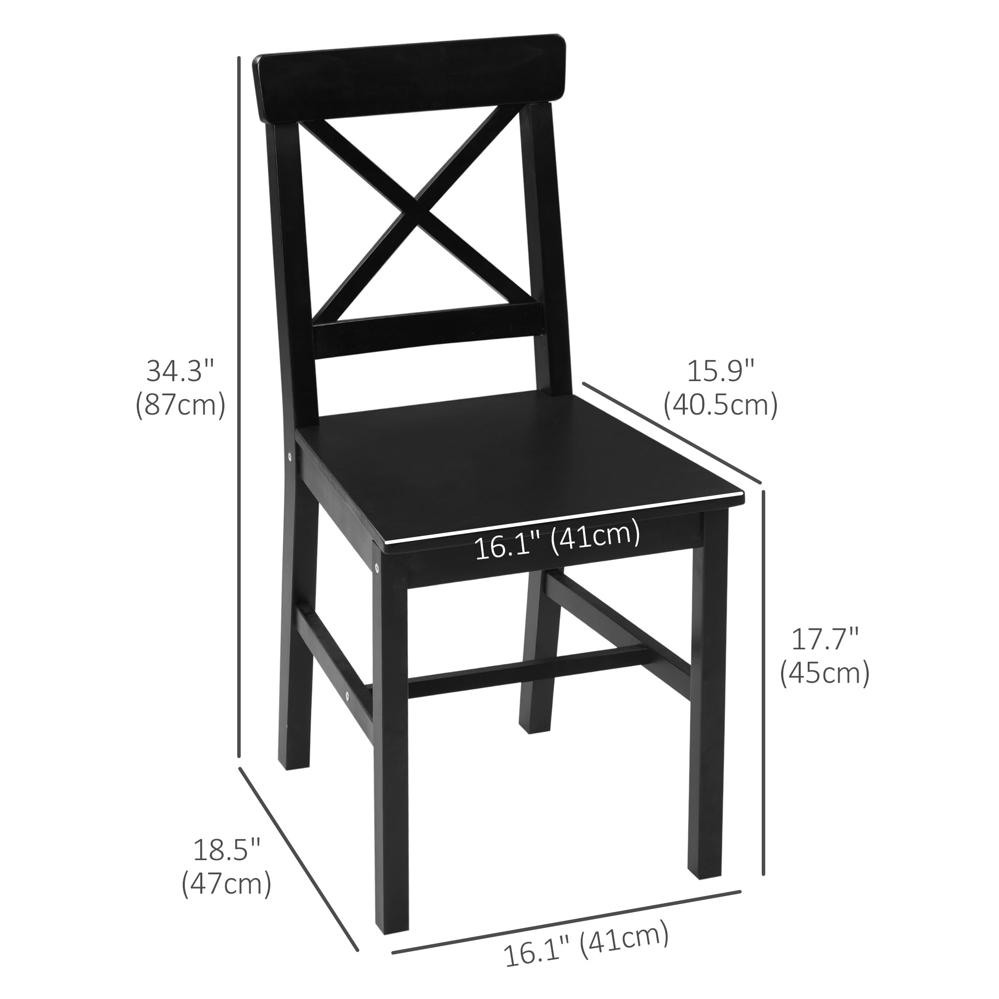 HOMCOM Dining Chairs Set of 4, Farmhouse Wooden Kitchen Chairs with Cross Back, Solid Structure for Dining Room, Black