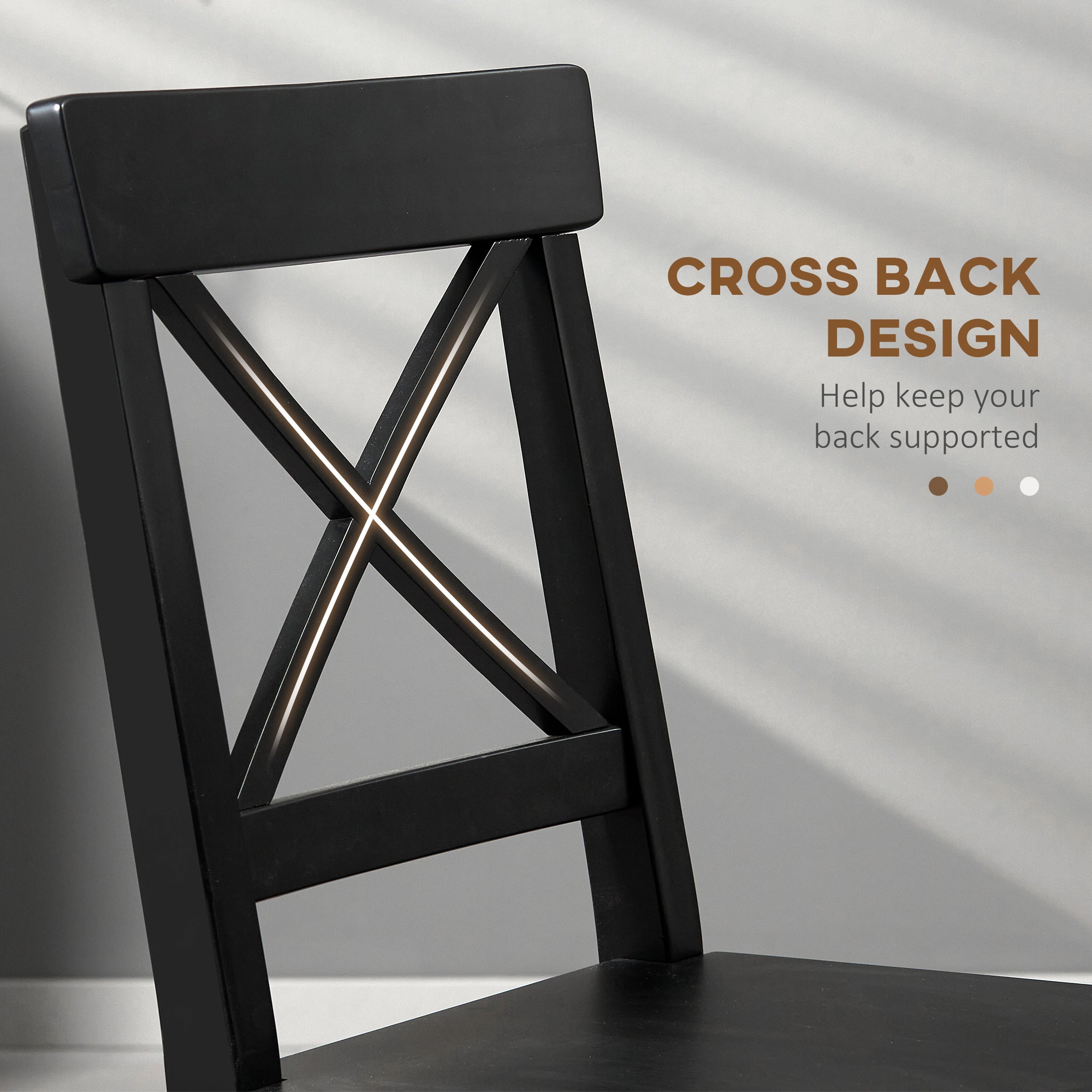 HOMCOM Dining Chairs Set of 4, Farmhouse Wooden Kitchen Chairs with Cross Back, Solid Structure for Dining Room, Black