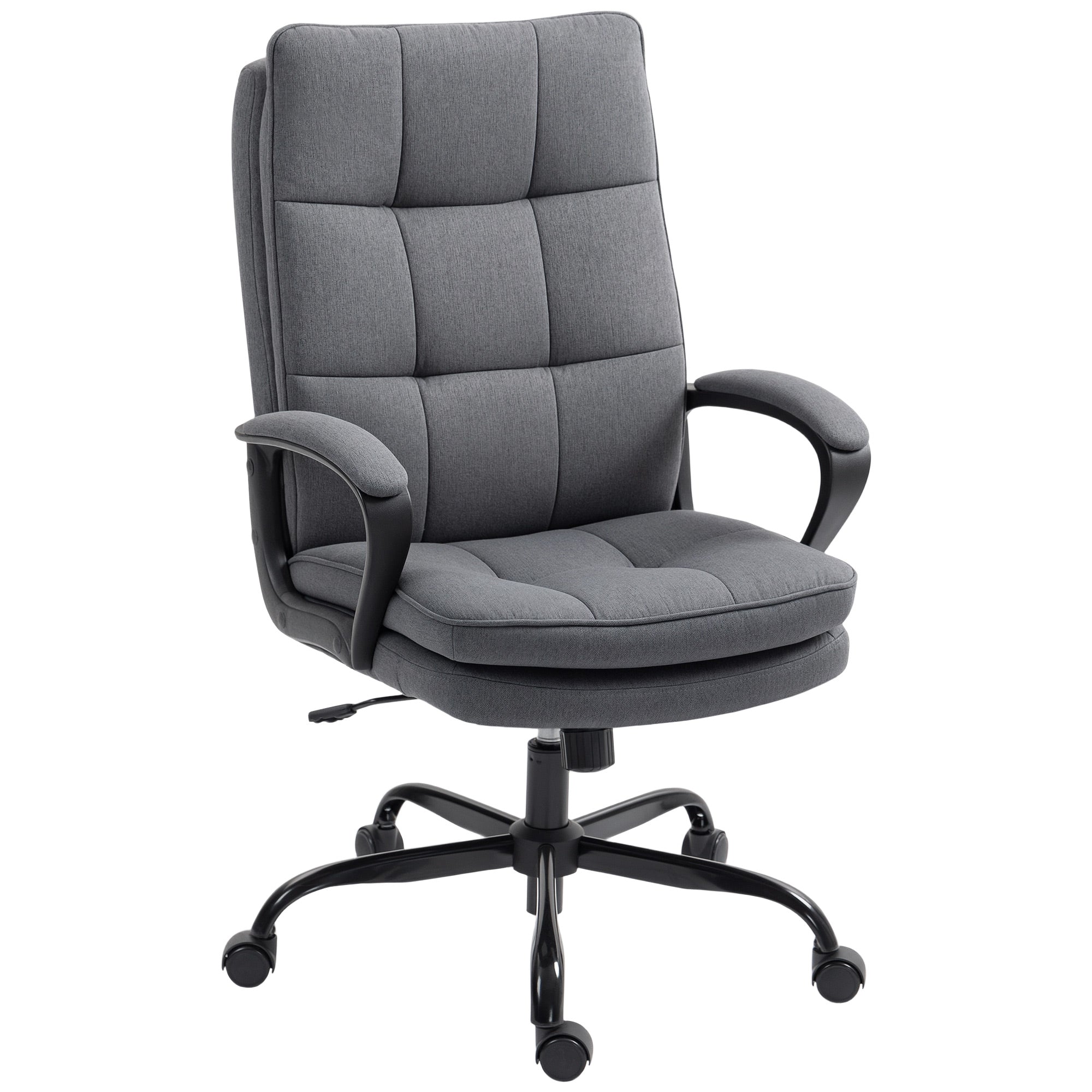 Executive Office Chair, Fabric Computer Desk Chair with Dual-Layer Padding, High Back, Silent Swivel Wheels, Armrest, Height Adjustable, Tilt Function for Home, Charcoal Grey