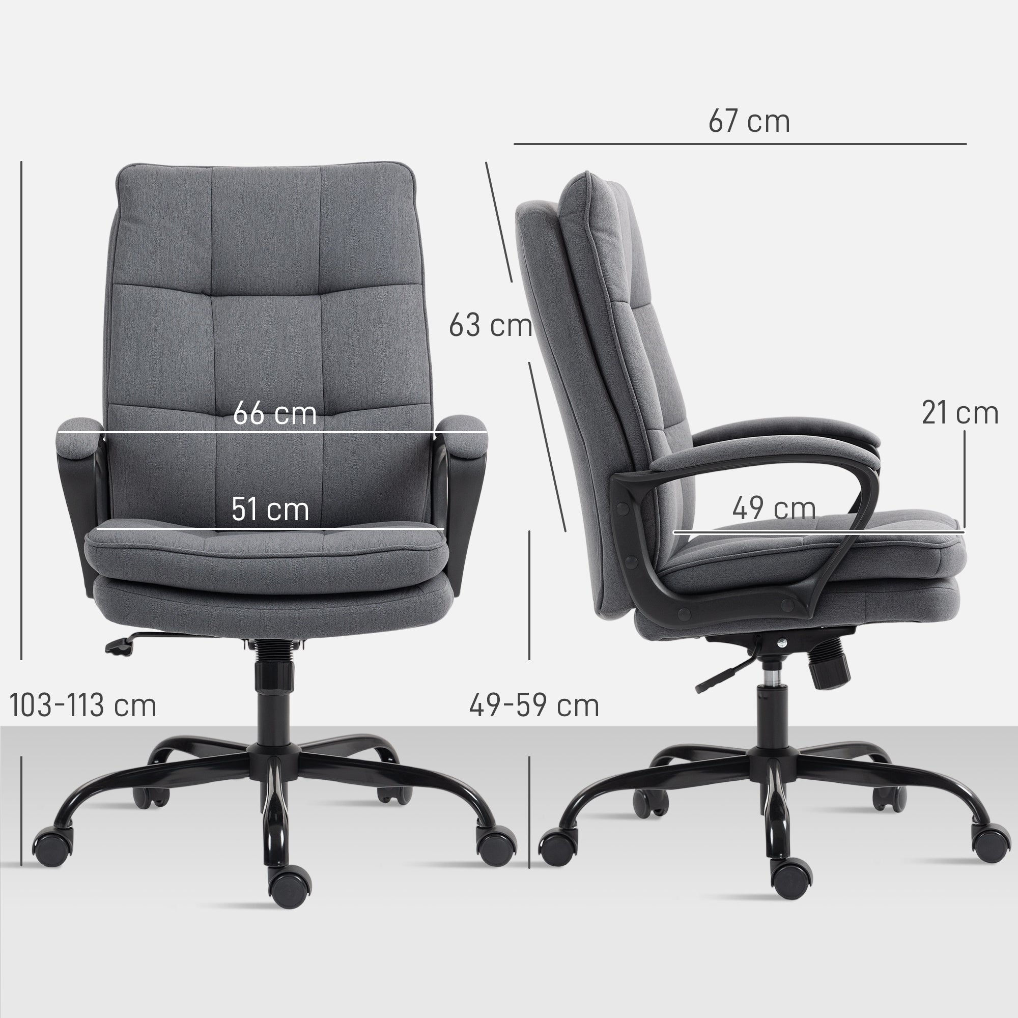 Executive Office Chair, Fabric Computer Desk Chair with Dual-Layer Padding, High Back, Silent Swivel Wheels, Armrest, Height Adjustable, Tilt Function for Home, Charcoal Grey