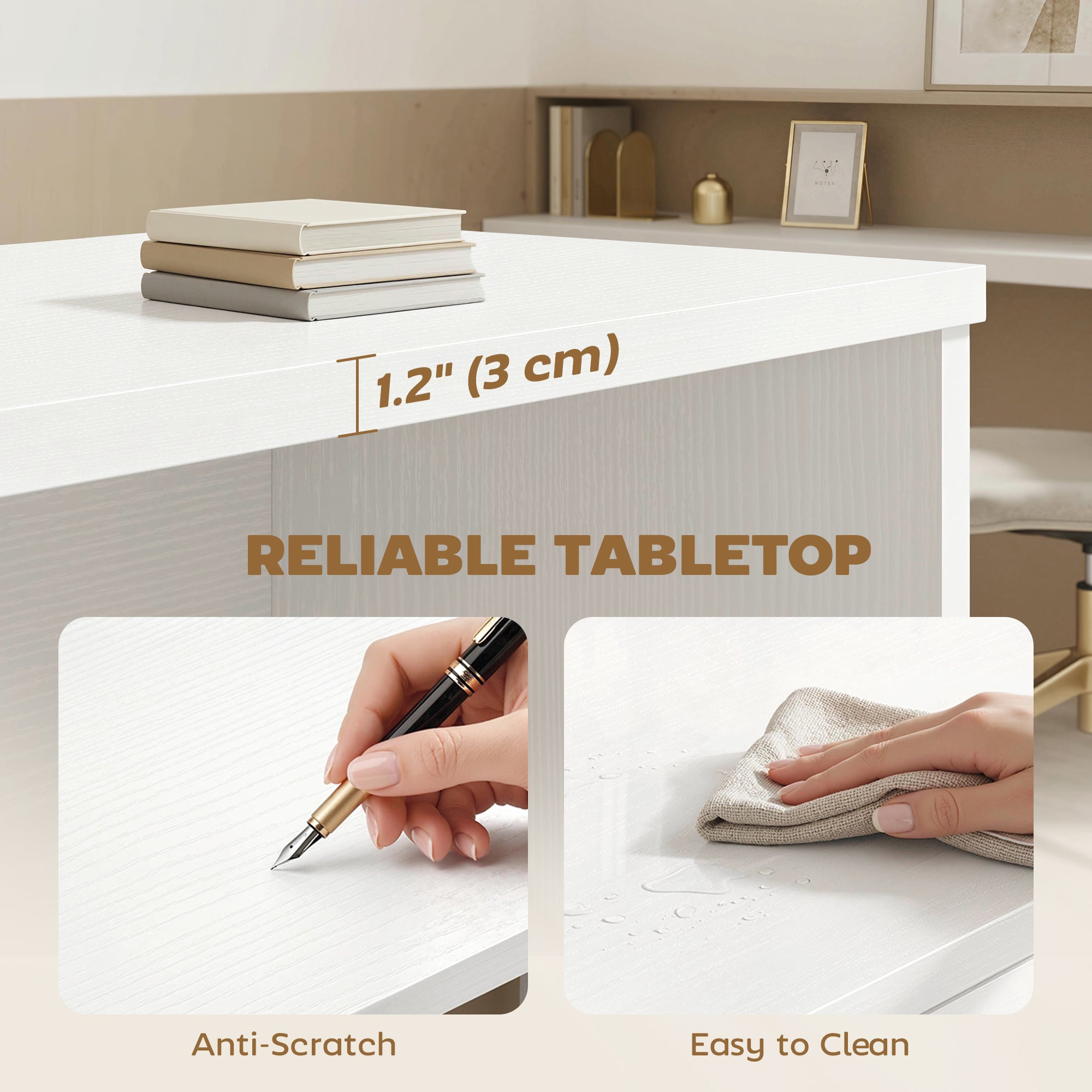 Computer Desk with 3 Drawers, 47" Home Office Desk with Adjustable Hanging Rails for Letter A4 Files, 1.2" Thick Top, Writing Table for Home Office, Study, Bedroom, White