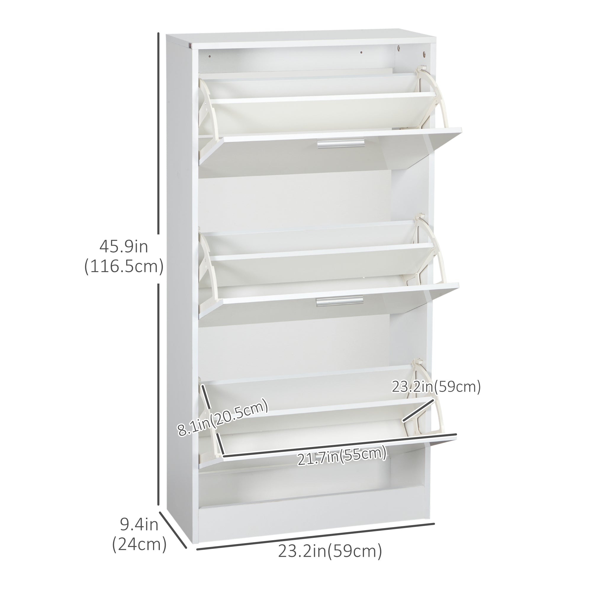 HOMCOM Narrow Shoe Storage Cabinet with 3 Flip Drawers and Adjustable Shelves, Entryway Shoe Organizer for 15 Pairs of Shoes, High Gloss White