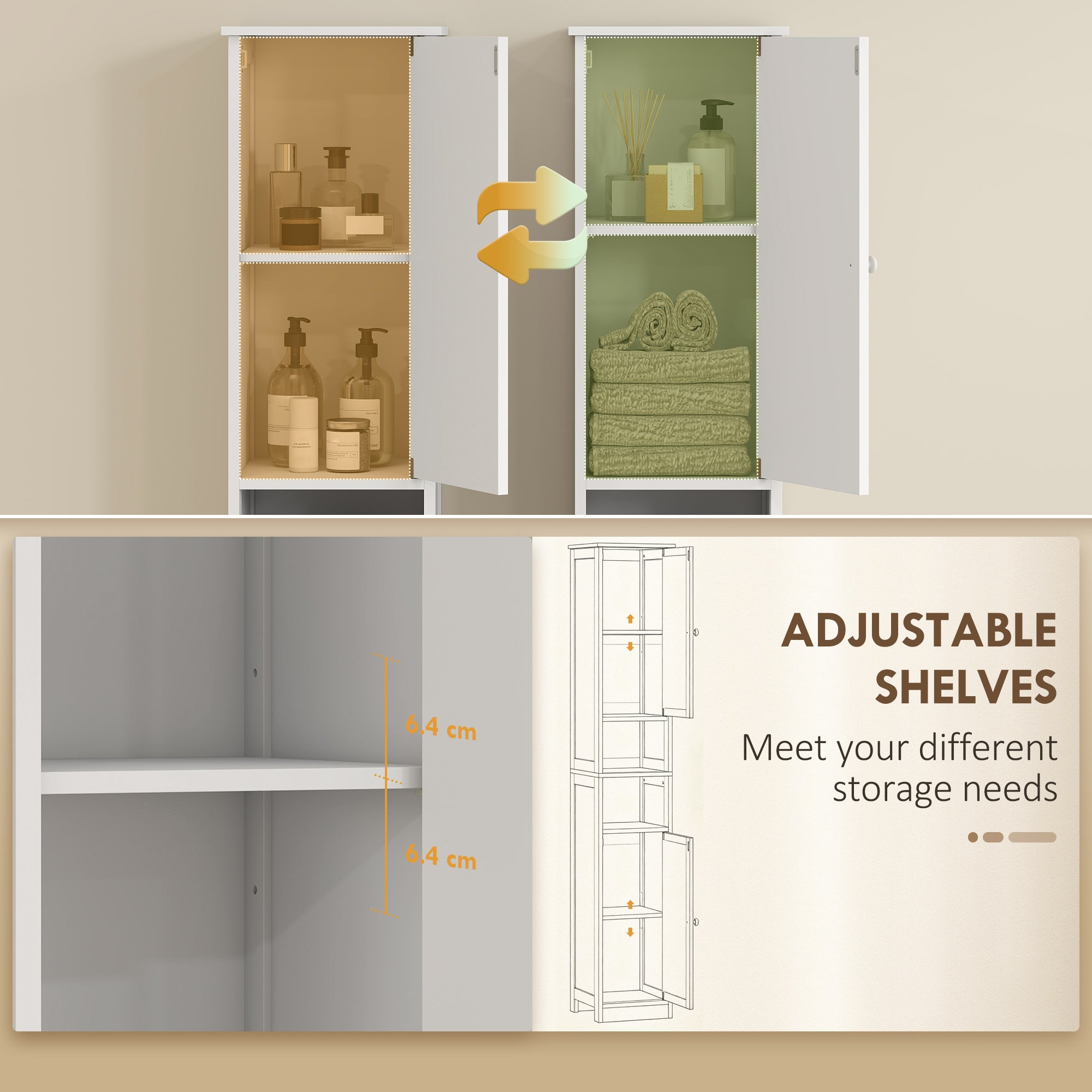 Narrow Tall Bathroom Storage Cabinet, 70" Slim Freestanding Bathroom Cabinet with Adjustable Shelves, Open Shelves and Barn Doors for Small Spaces, White