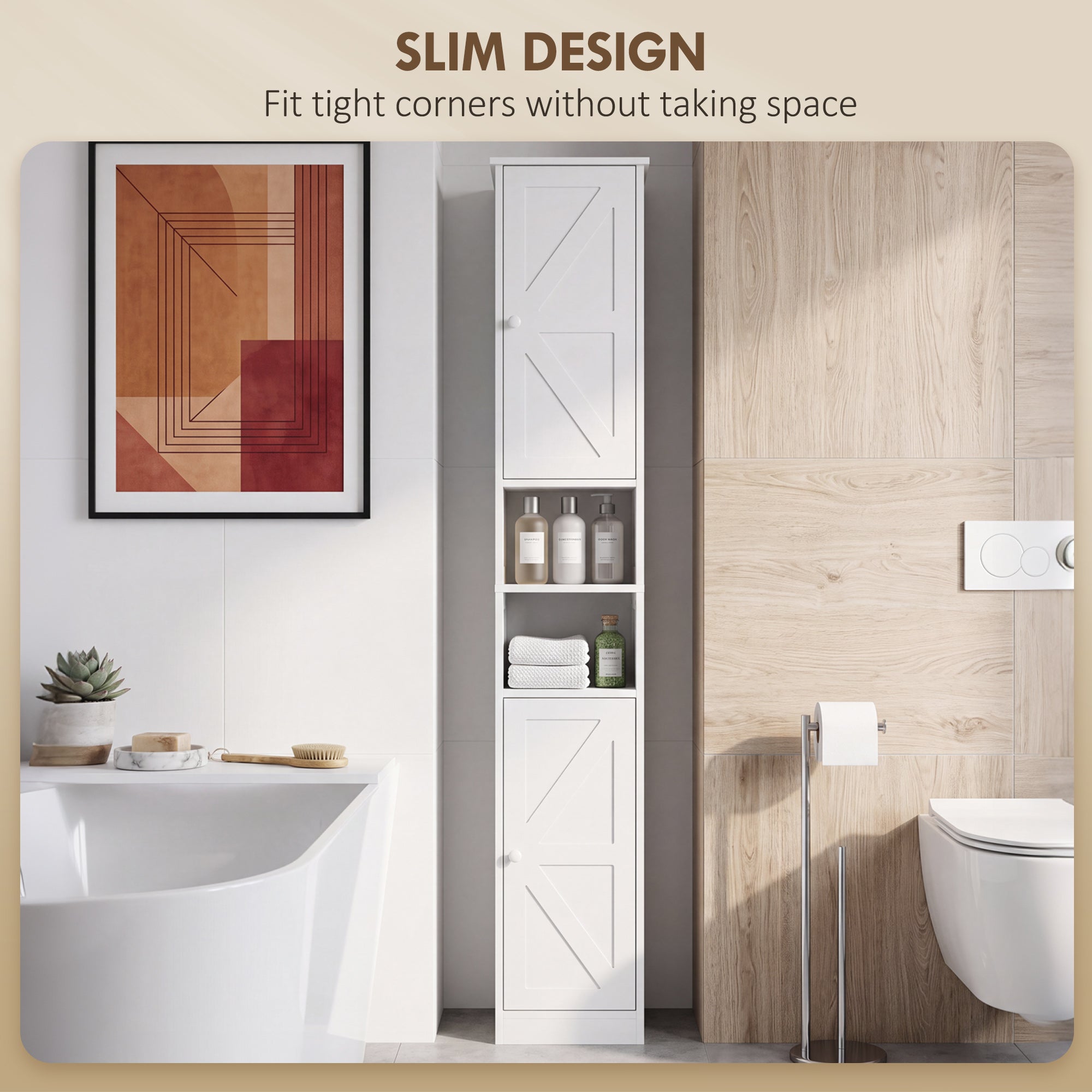 Narrow Tall Bathroom Storage Cabinet, 70" Slim Freestanding Bathroom Cabinet with Adjustable Shelves, Open Shelves and Barn Doors for Small Spaces, White