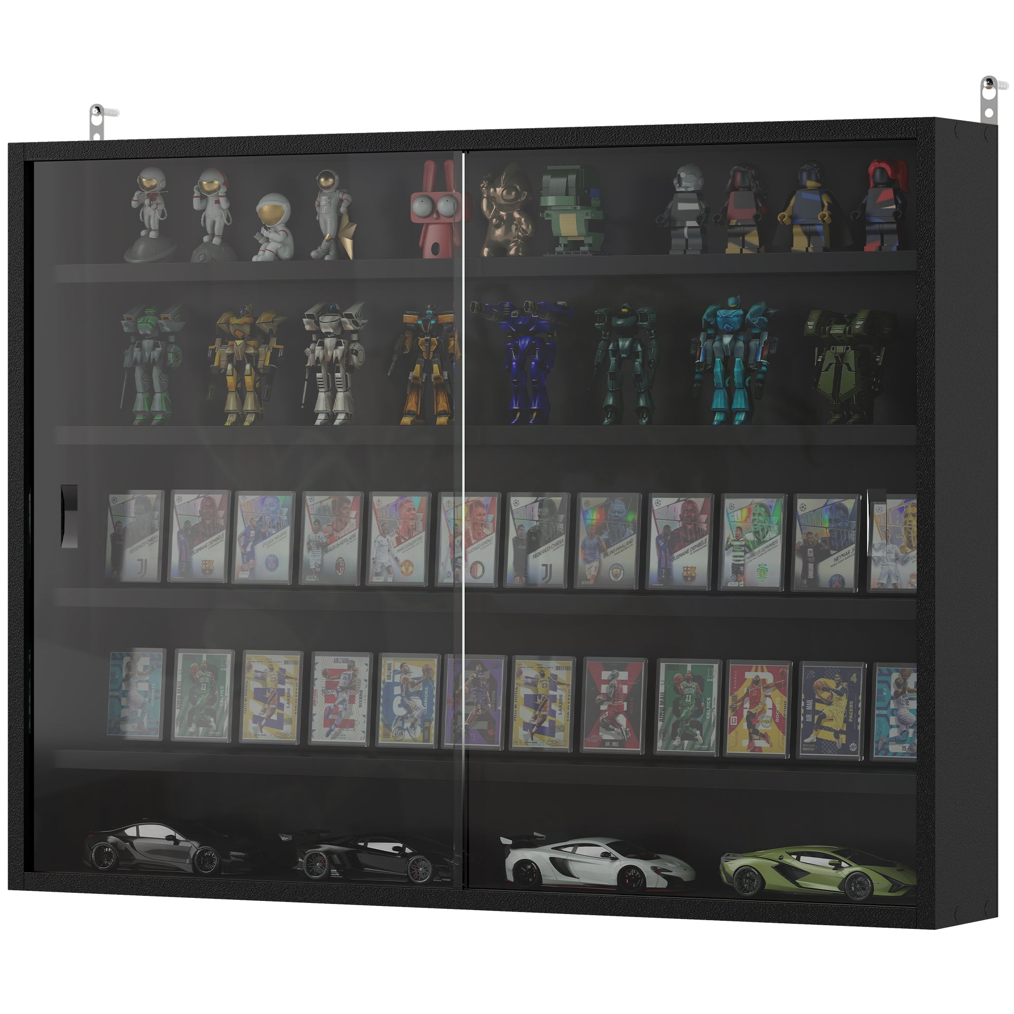 5-Tier Display Cabinet, Glass Door Cabinet with Adjustable Shelves, Wall-Mounted Display Case for Playroom, Bedroom, Jet Black