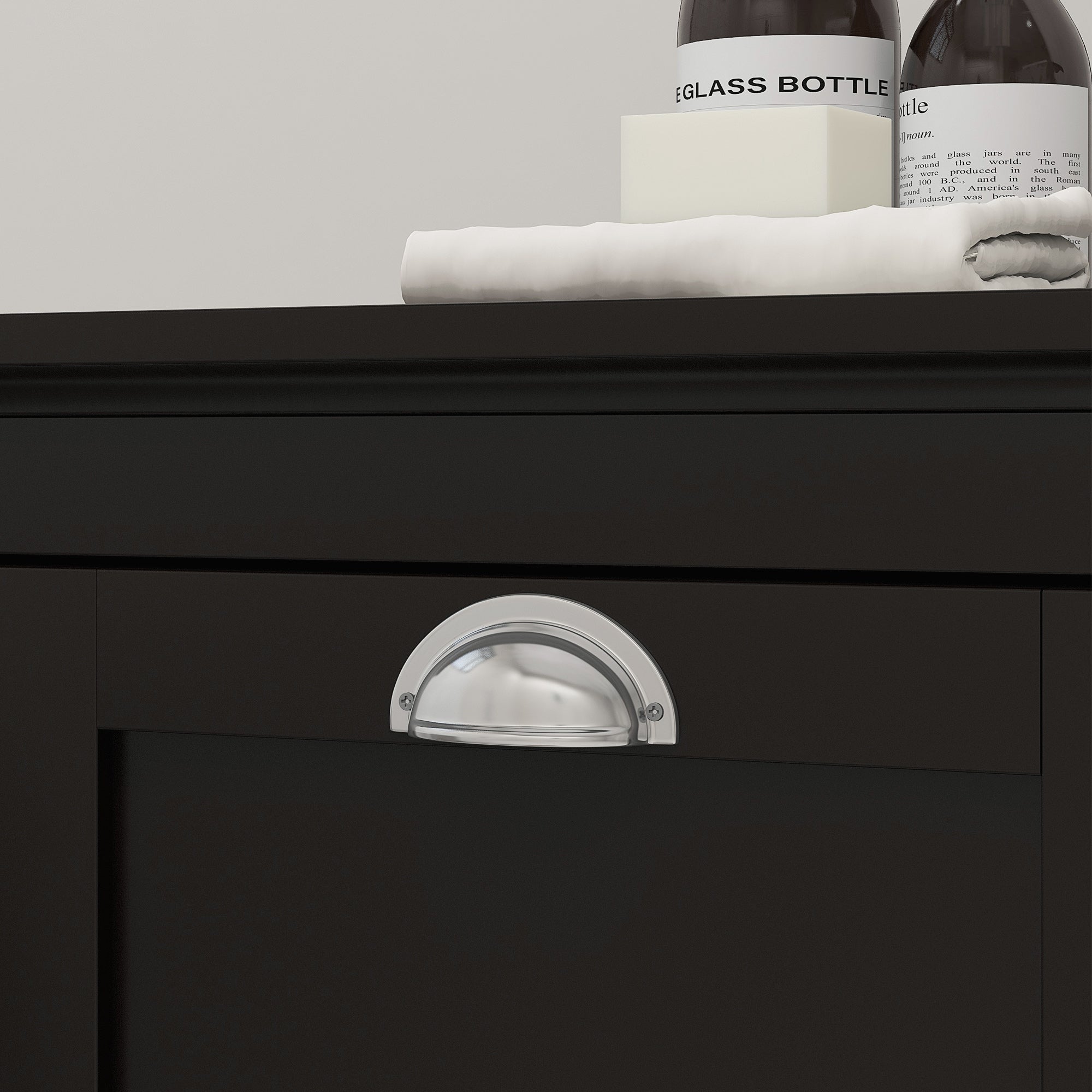 HOMCOM Tilt-Out Laundry Storage Cabinet, Bathroom Storage Organizer with Two-Compartment Tilt Out Hamper, Black