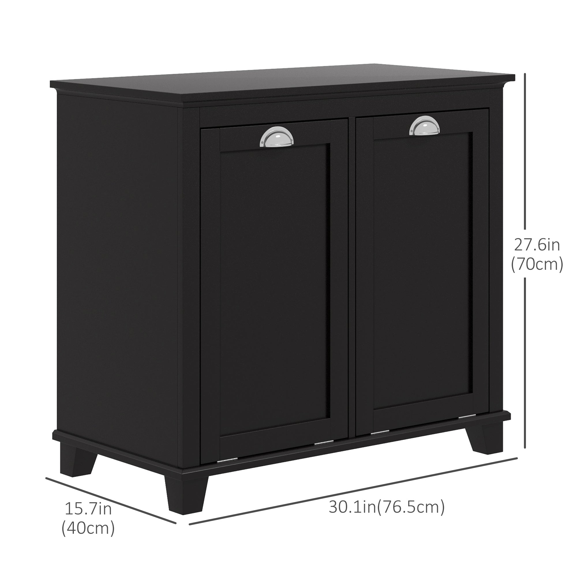 HOMCOM Tilt-Out Laundry Storage Cabinet, Bathroom Storage Organizer with Two-Compartment Tilt Out Hamper, Black