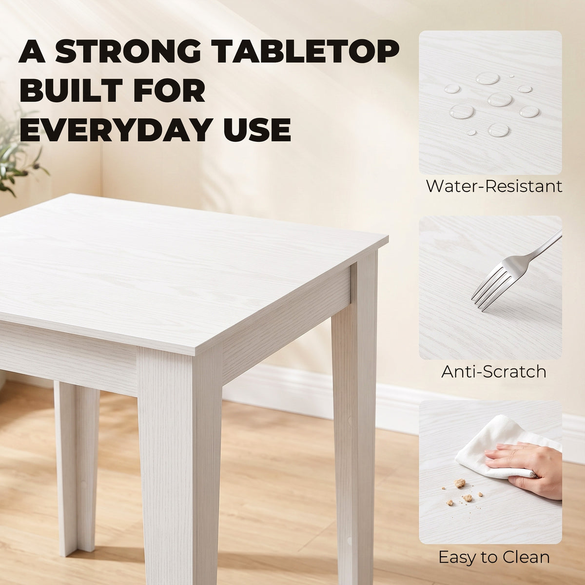 Dining Table for 4, 80L x 80W x 75Hcm, Modern Square Kitchen Table, for Dining Room, Kitchen, Living Room, White
