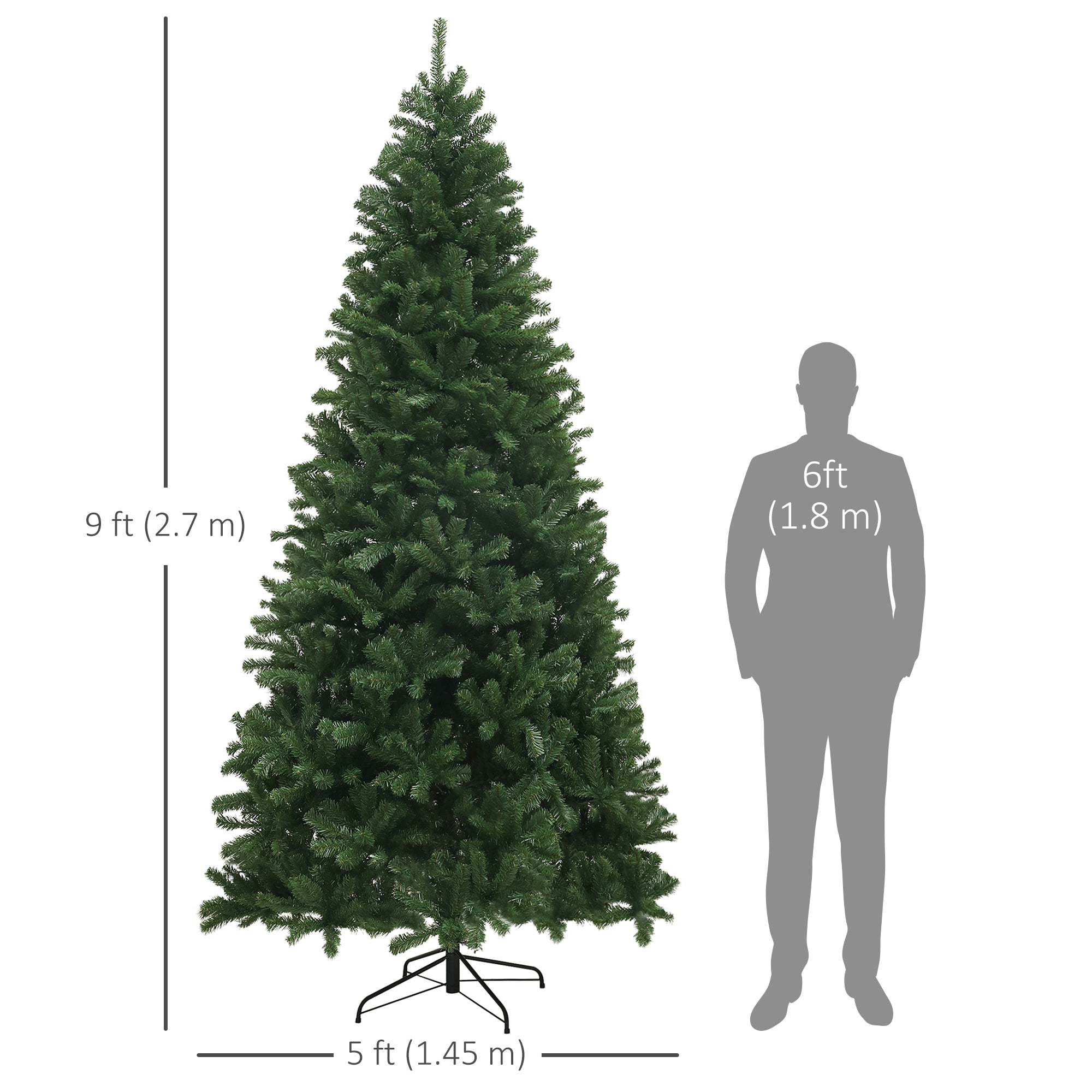 HOMCOM 9ft Artificial Christmas Tree, Xmas Tree with 2132 Branch Tips, Auto Open Holiday Party Décor with Steel Base for Home Office, Green