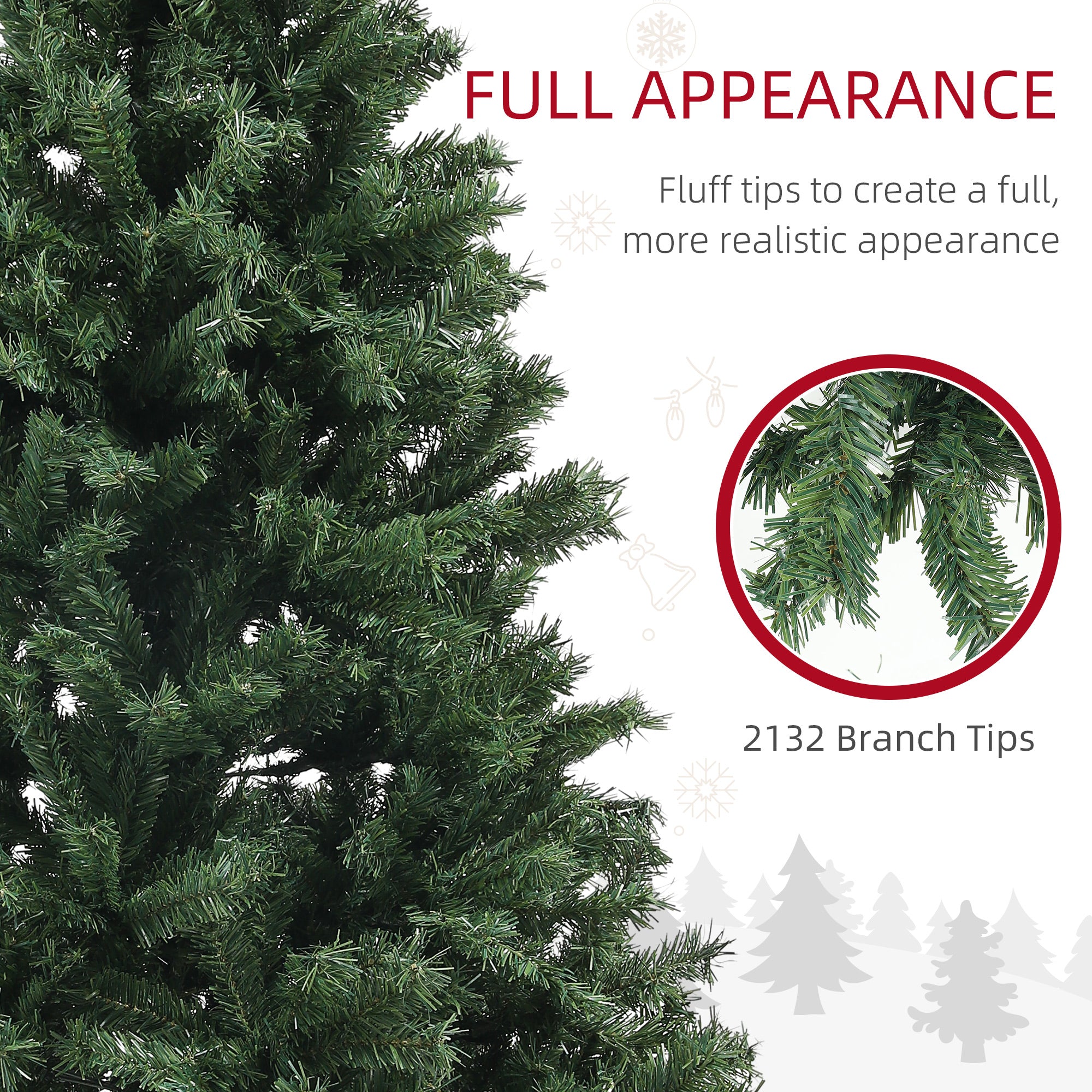 HOMCOM 9ft Artificial Christmas Tree, Xmas Tree with 2132 Branch Tips, Auto Open Holiday Party Décor with Steel Base for Home Office, Green