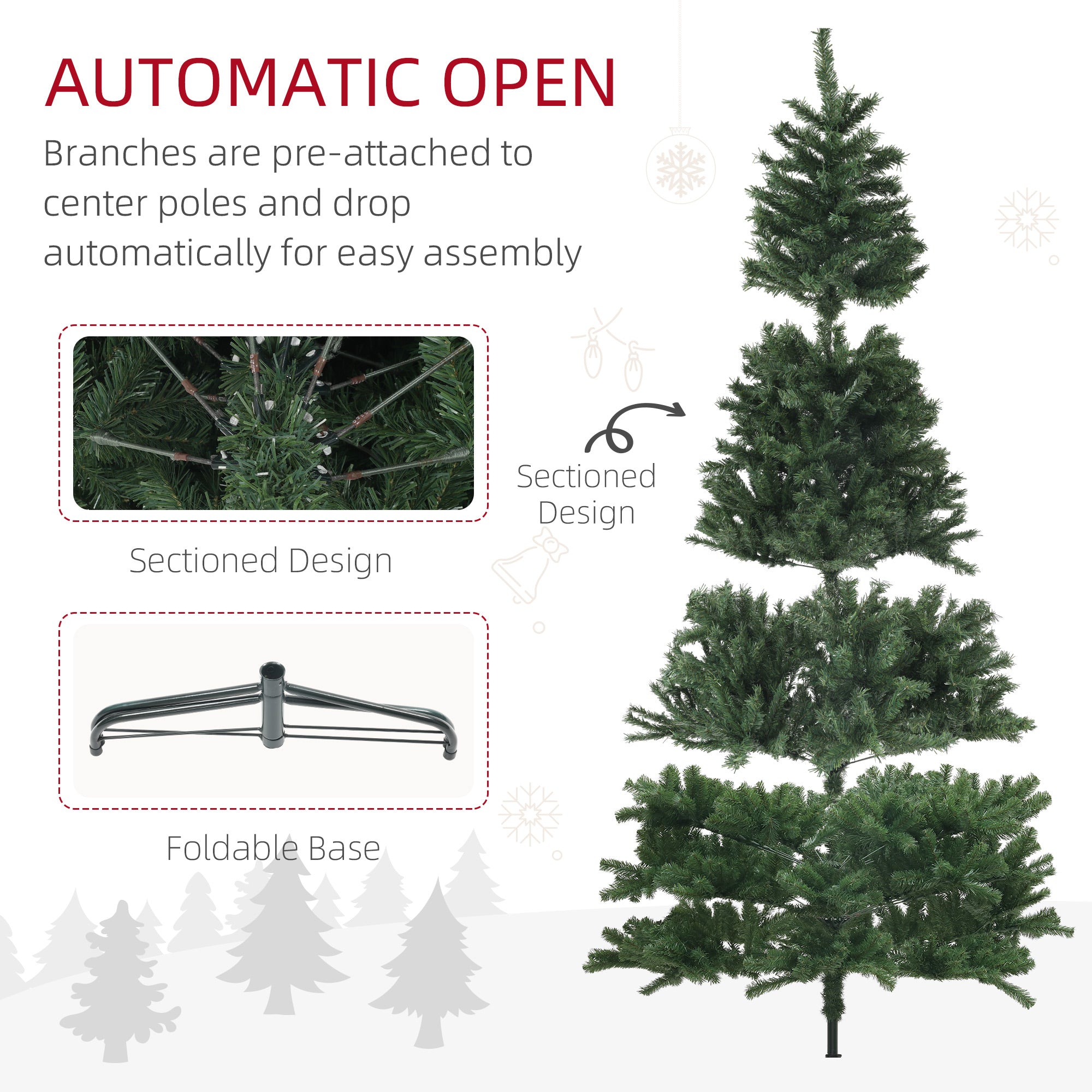 HOMCOM 9ft Artificial Christmas Tree, Xmas Tree with 2132 Branch Tips, Auto Open Holiday Party Décor with Steel Base for Home Office, Green