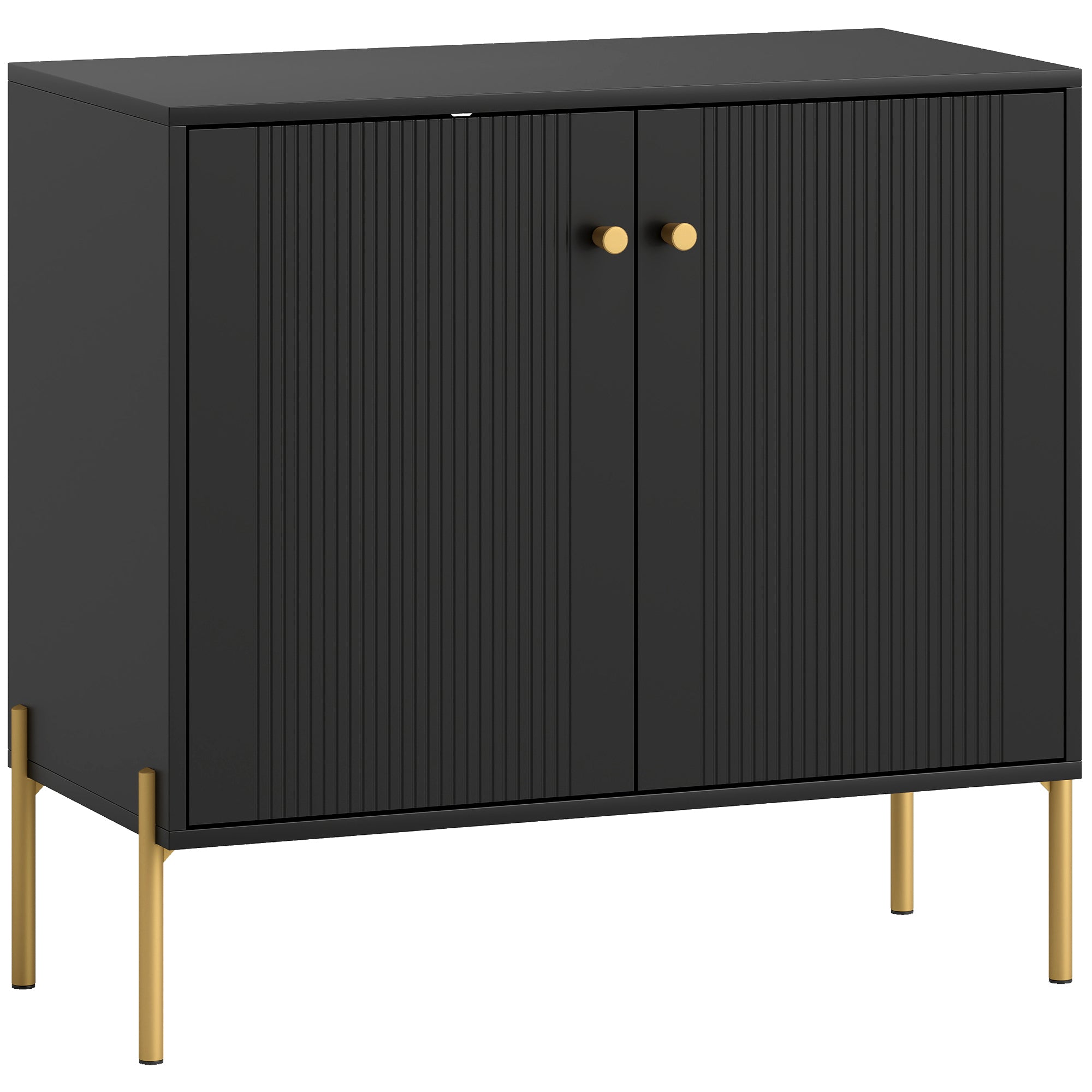 Modern Sideboard Buffet Cabinet with Fluted Doors, Coffee Bar Cabinet with Adjustable Shelf and Steel Legs for Kitchen, Dining Room, Living Room, Black