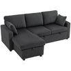 81" Sofa Bed, 2 In 1 Pull Out L-Shaped Sleeper Sofa Bed with Storage Chaise, Corduroy Convertible Sectional Couch with 2 Pillows for Living Room Office Apartment, Dark Grey