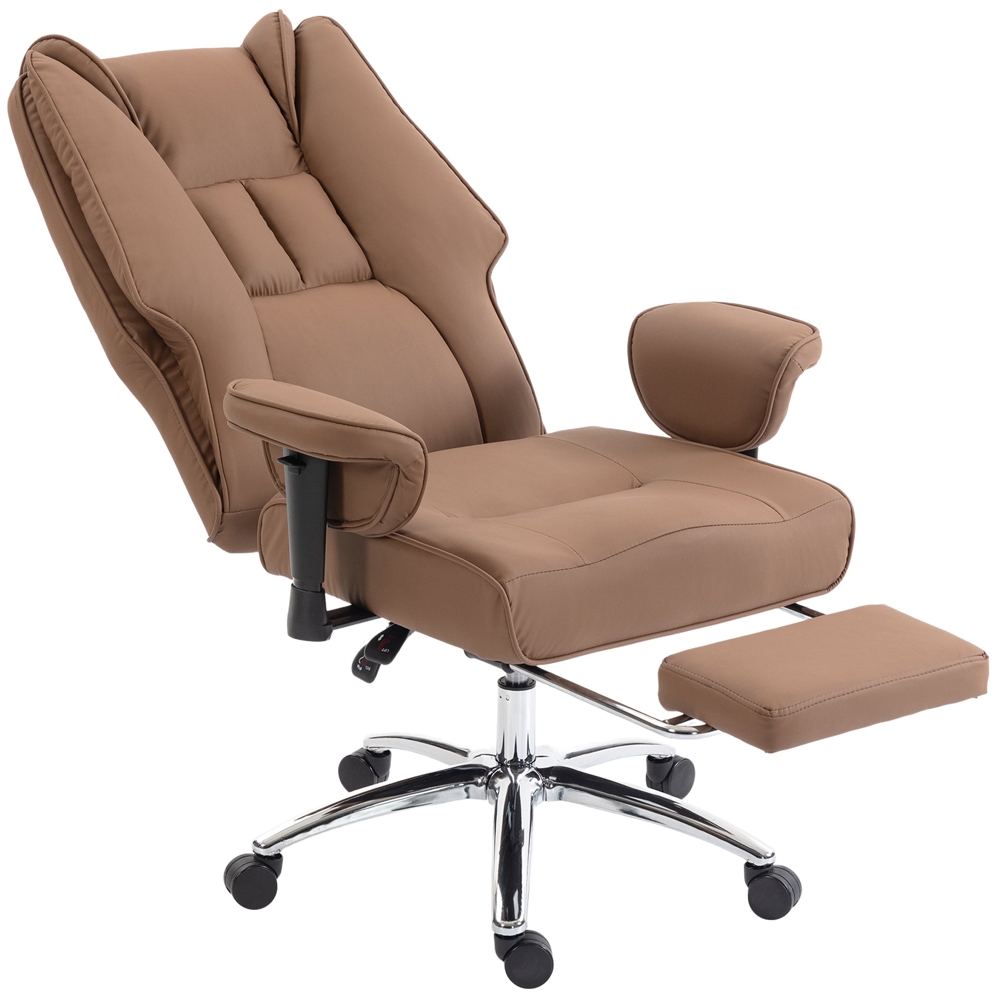 Ergonomic Executive Office Chair with Foot Rest, Reclining Swivel Computer Desk Chair with Adjustable Armrests, Spring Seat, High Back, Thick Cushion, Pet Friendly Faux Leather, Brown