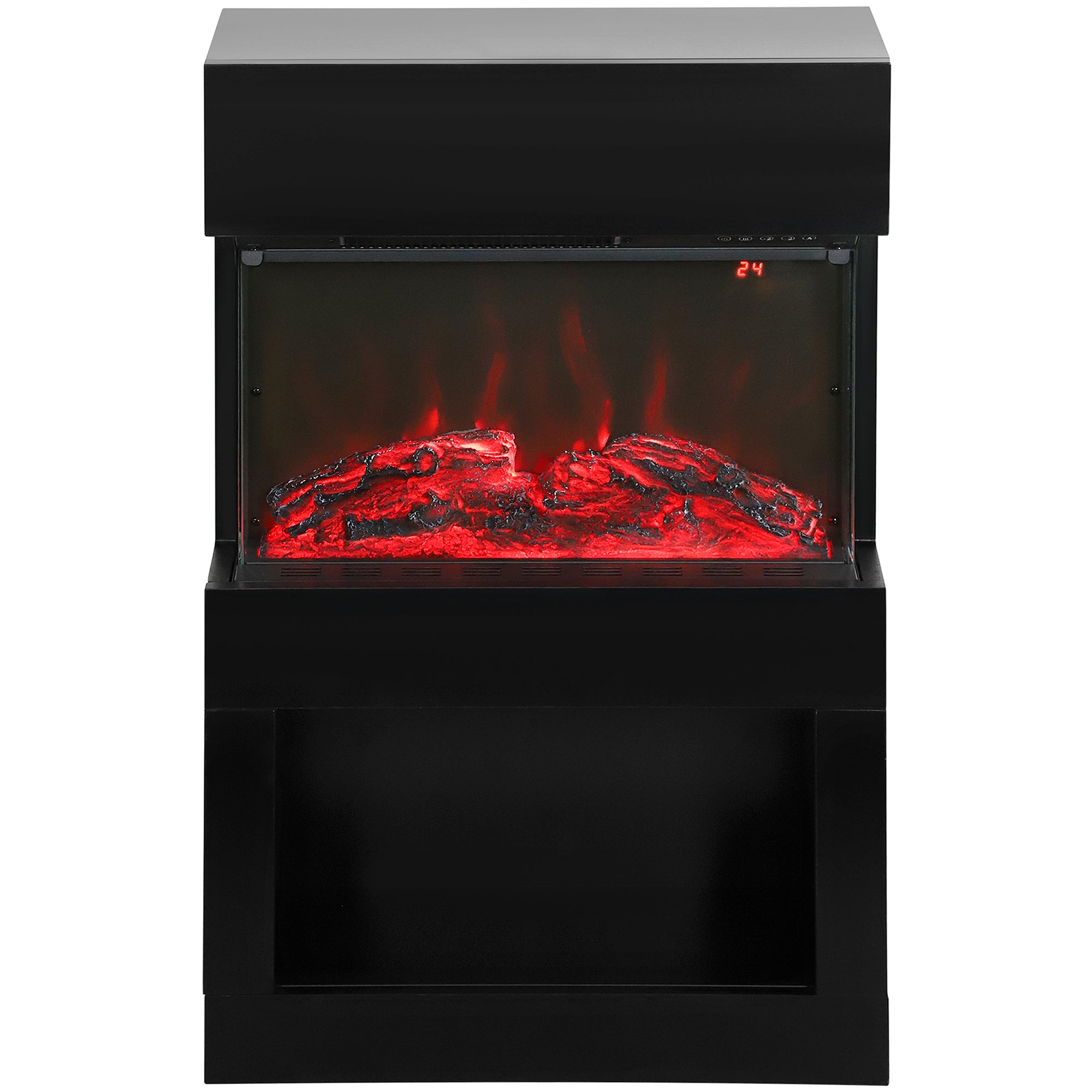 19" Electric Fireplace with Surround, 3D Flame Effect, 6 Colours & 3 Brightness Levels, 1000W/2000W Black Electric Fire and Mantel Reach up to 30㎡ Space with Remote & Timer, 3 Sided View