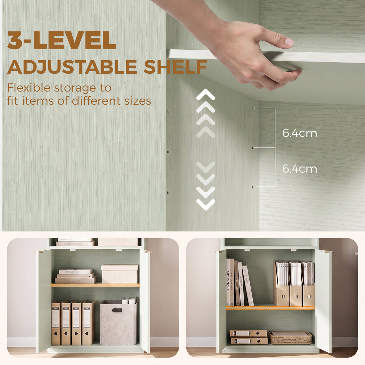 Slim Bookcase, 6-Tier Tall Bookshelf, Freestanding Shelving Unit with Cabinet, Adjustable Shelf, 60 x 24 x 182 cm for Living Room, Study, Home Office, Light Green