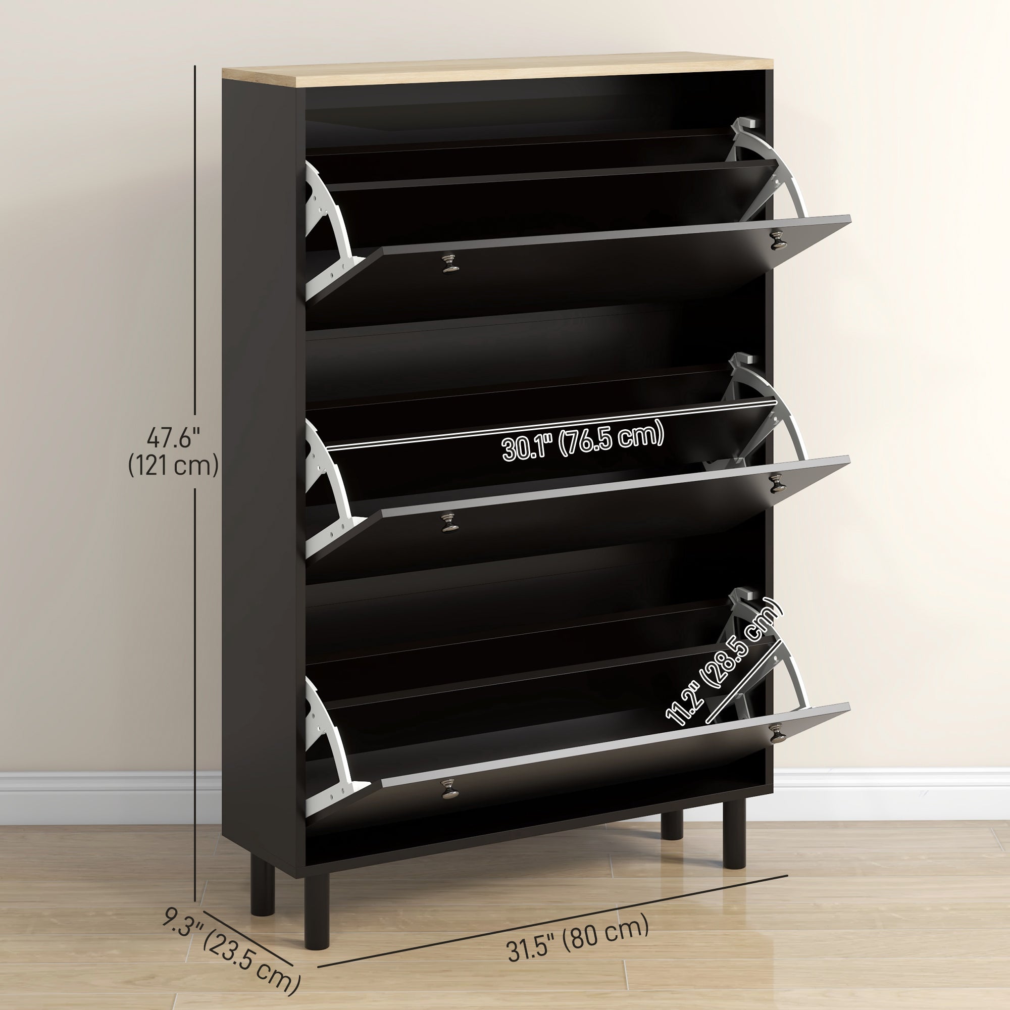 HOMCOM Shoe Cabinet, Narrow Shoe Storage Cabinet with 3 Flip Drawers and Adjustable Shelves for 24 Pairs of Shoes for Entryway, Hallway, Black
