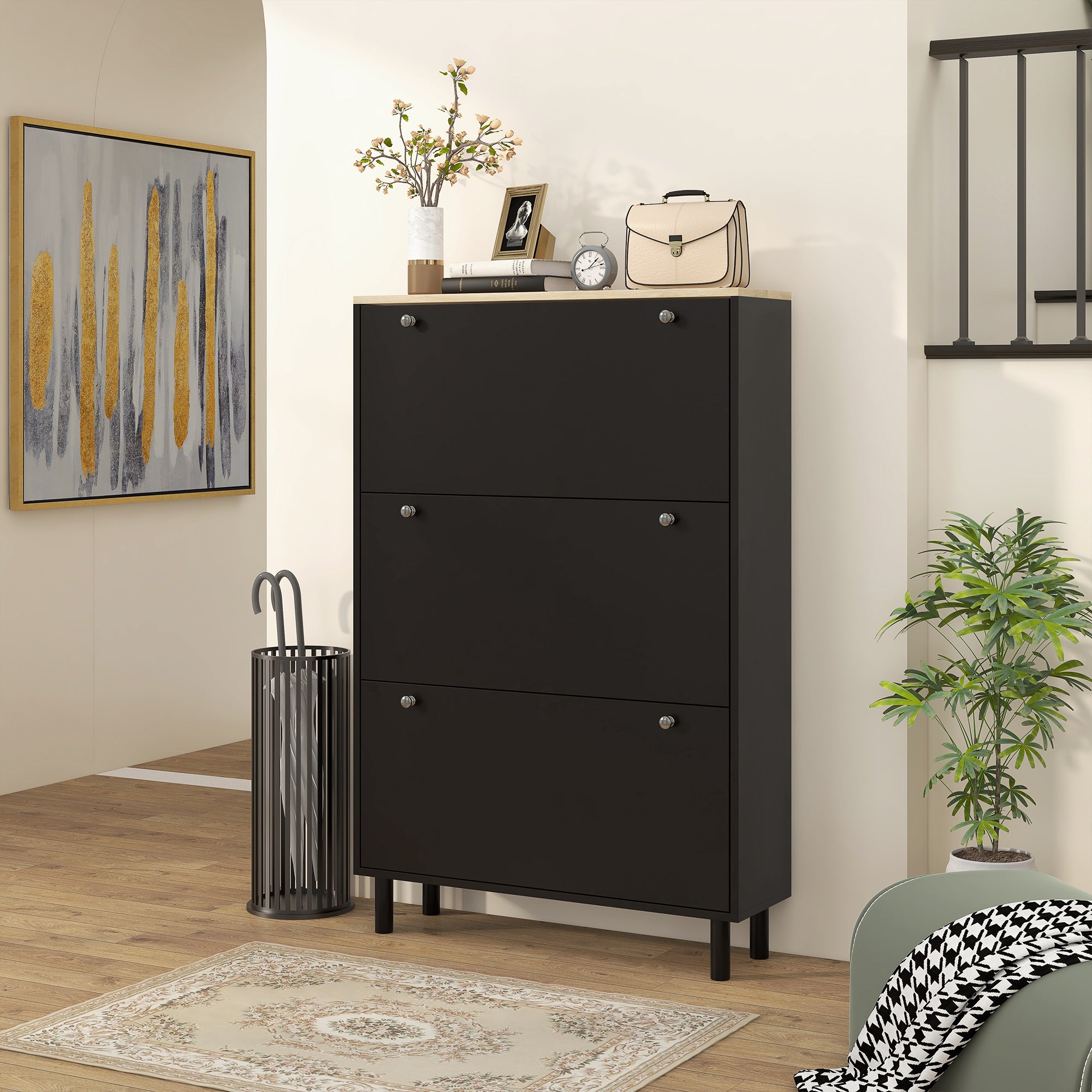 HOMCOM Shoe Cabinet, Narrow Shoe Storage Cabinet with 3 Flip Drawers and Adjustable Shelves for 24 Pairs of Shoes for Entryway, Hallway, Black