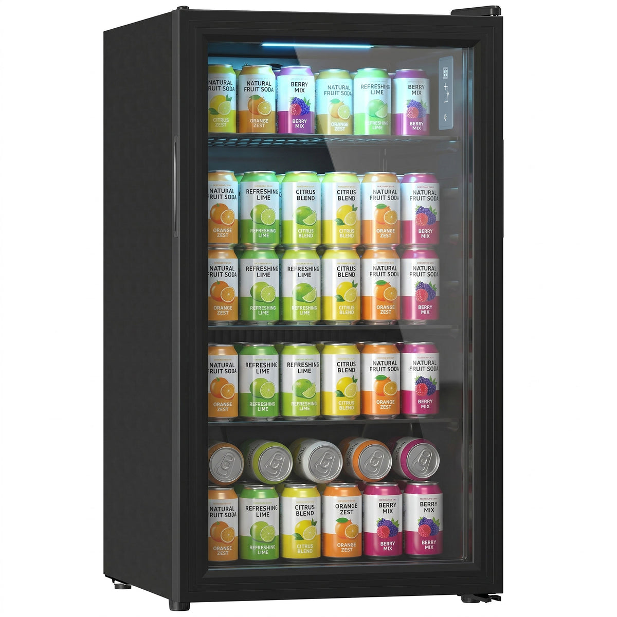 Beverage Refrigerator, 128 Can Mini Fridge with Glass Door for Soda Beer, 3.2 Cu.Ft Freestanding Drink Fridge with Auto-Defrost and LED Light for Home Office Bar, Black