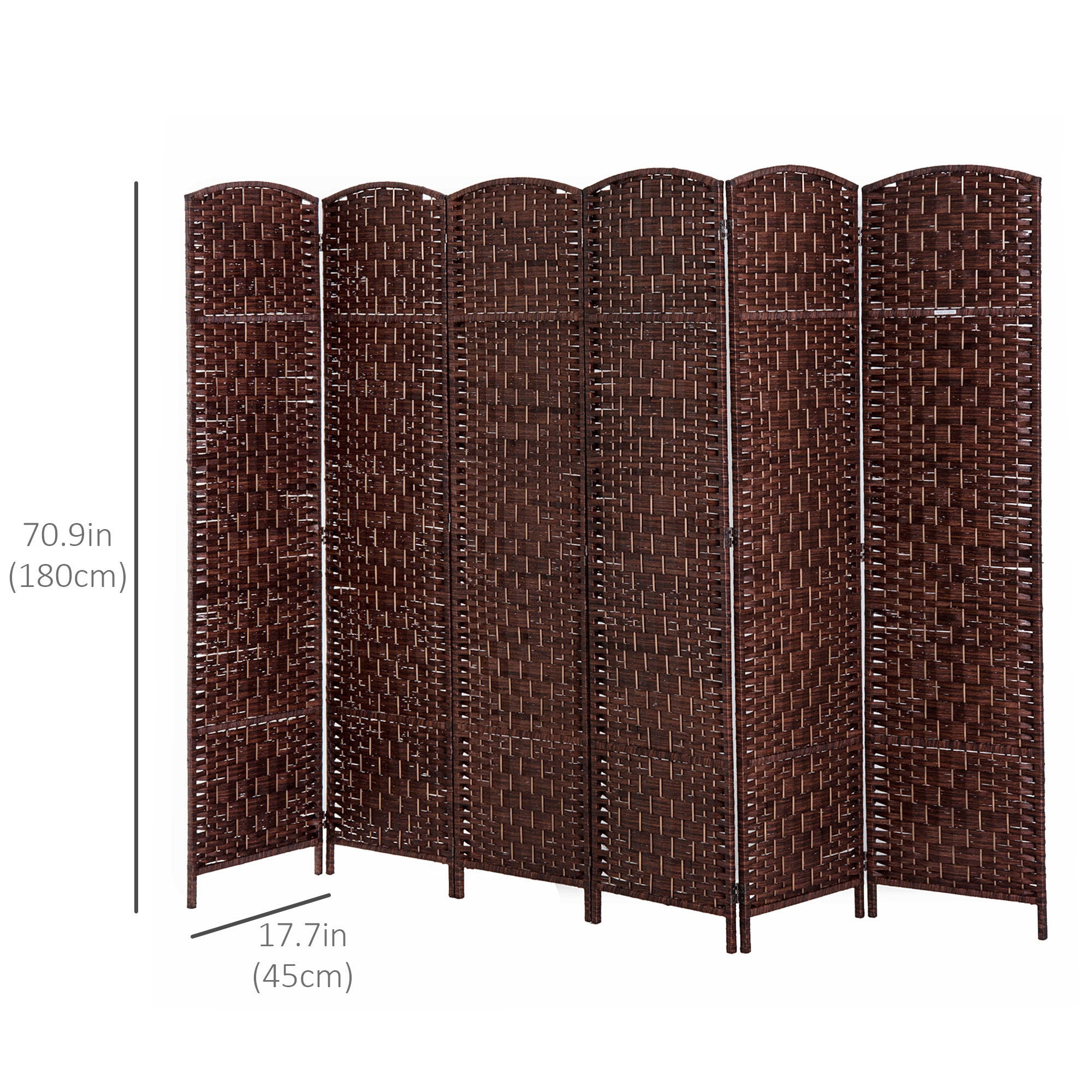 HOMCOM 6 Panels Room Divider, 6 Ft Tall Indoor Portable Folding Privacy Screens, Hand-Woven Double Hinged Freestanding Partition Wall Divider for Home Office, Brown