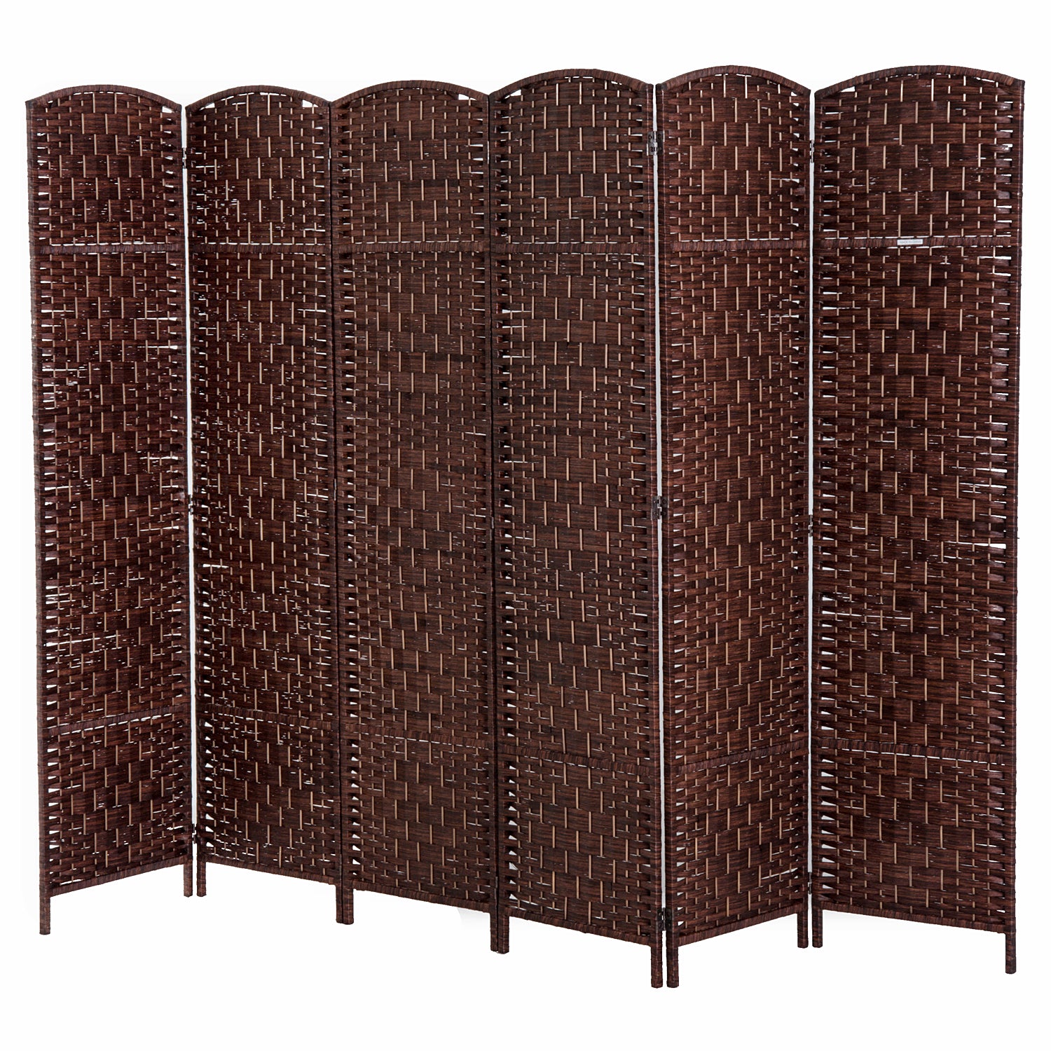 HOMCOM 6 Panels Room Divider, 6 Ft Tall Indoor Portable Folding Privacy Screens, Hand-Woven Double Hinged Freestanding Partition Wall Divider for Home Office, Brown