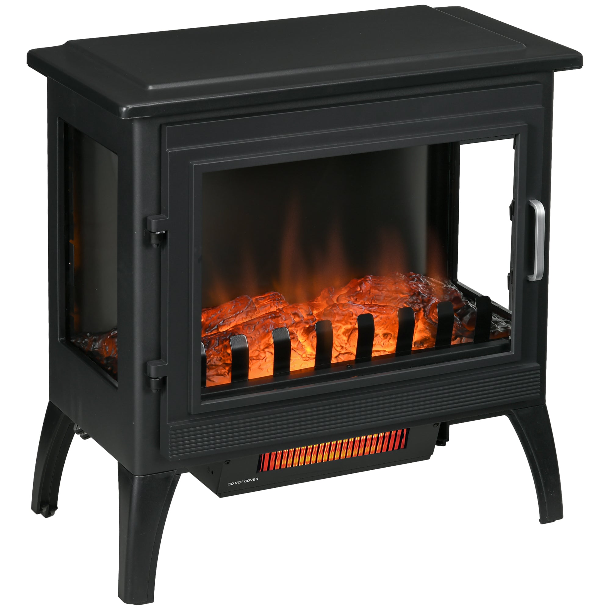 24" Electric Fireplace Stove Freestanding Infrared Heater with Realistic Logs Flame 1000W/1500W Black