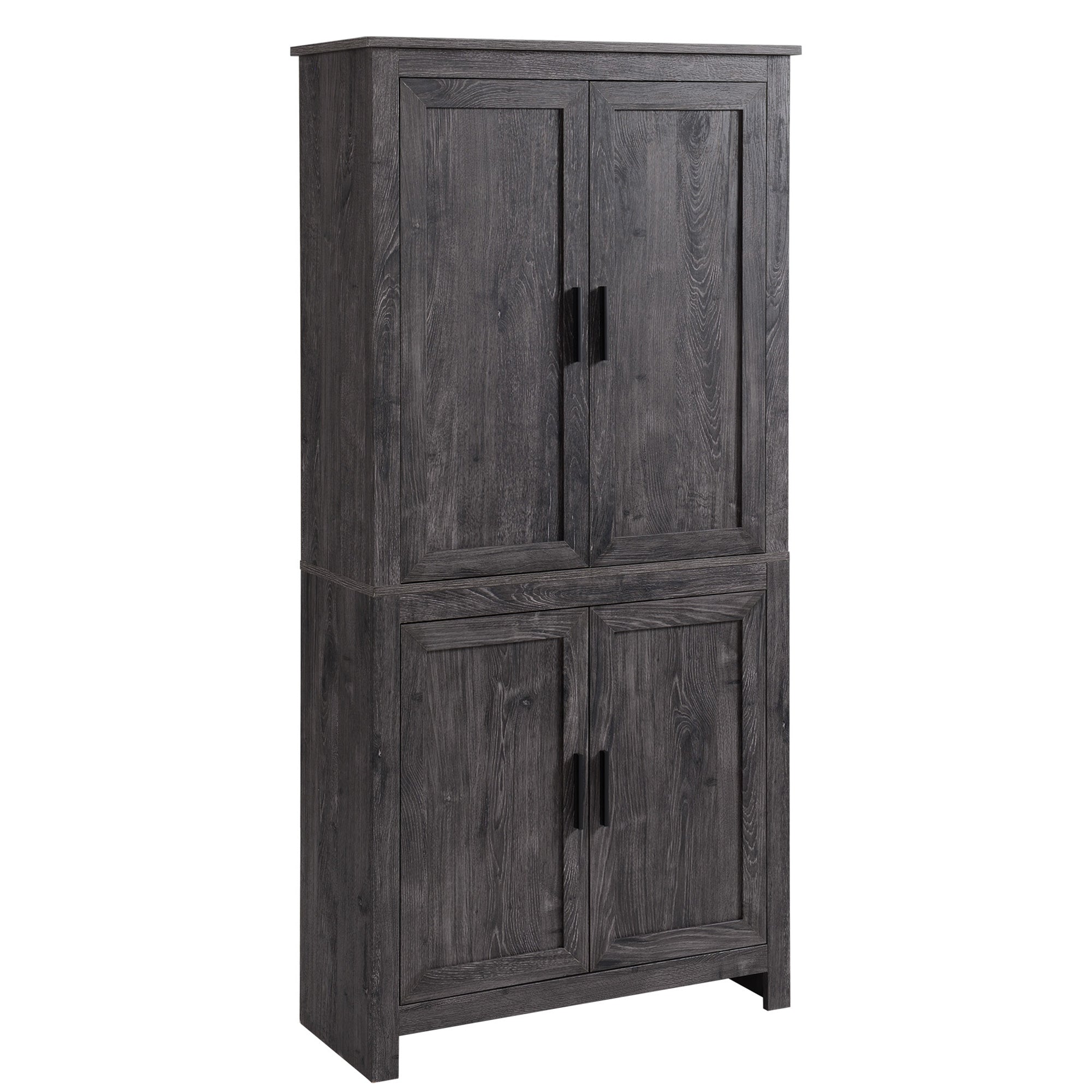 64" Kitchen Pantry Cabinet, Freestanding Storage Cabinet with 4 Doors and 3 Adjustable Shelves for Dining Room, Gray