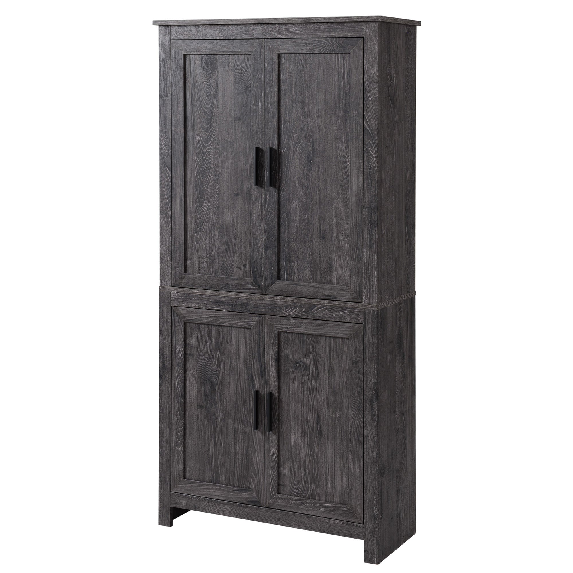 64" Kitchen Pantry Cabinet, Freestanding Storage Cabinet with 4 Doors and 3 Adjustable Shelves for Dining Room, Gray