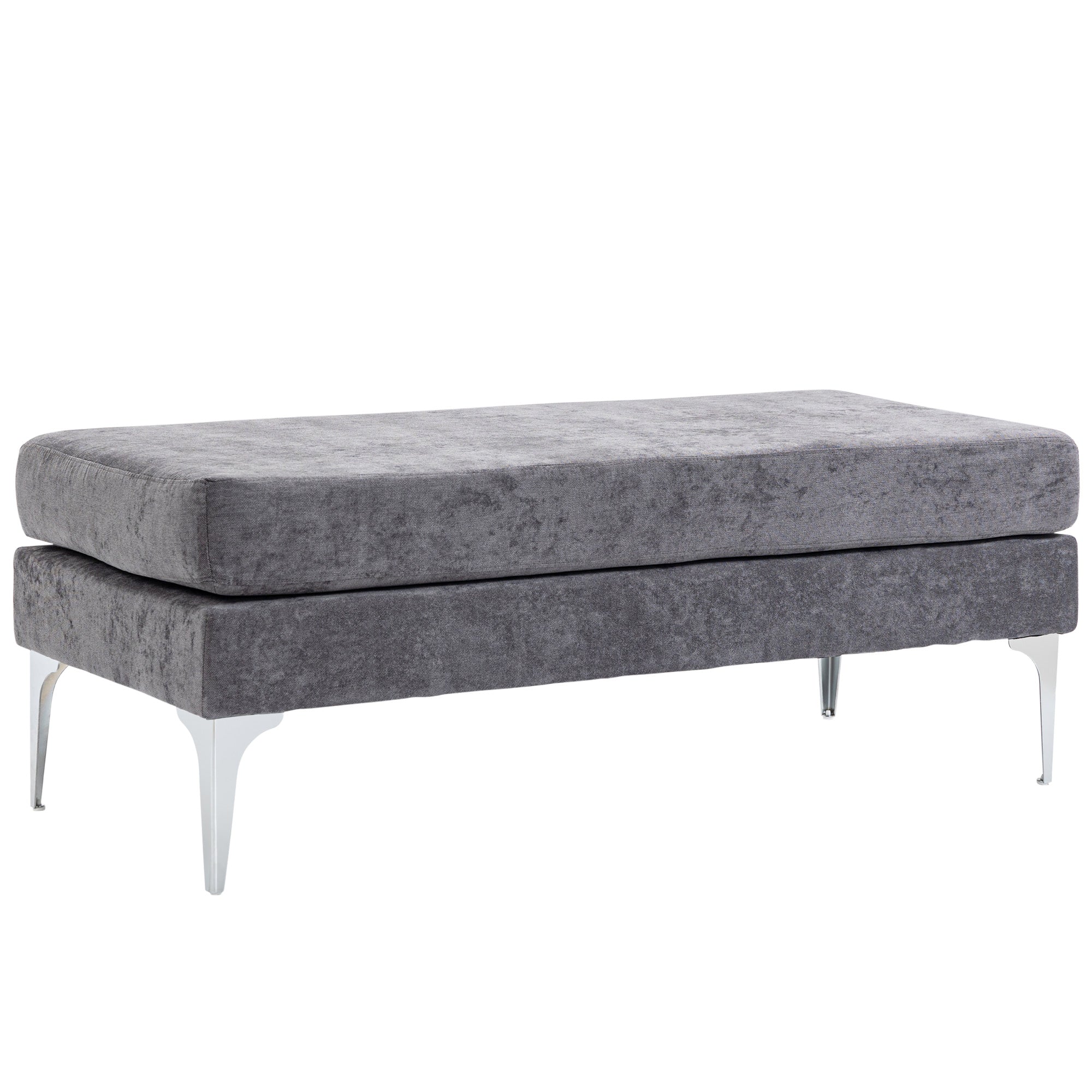 48 Inches Upholstered Bedroom Bench Modern End of Bed with Double Layer Cushions and Steel Legs Dark Gray