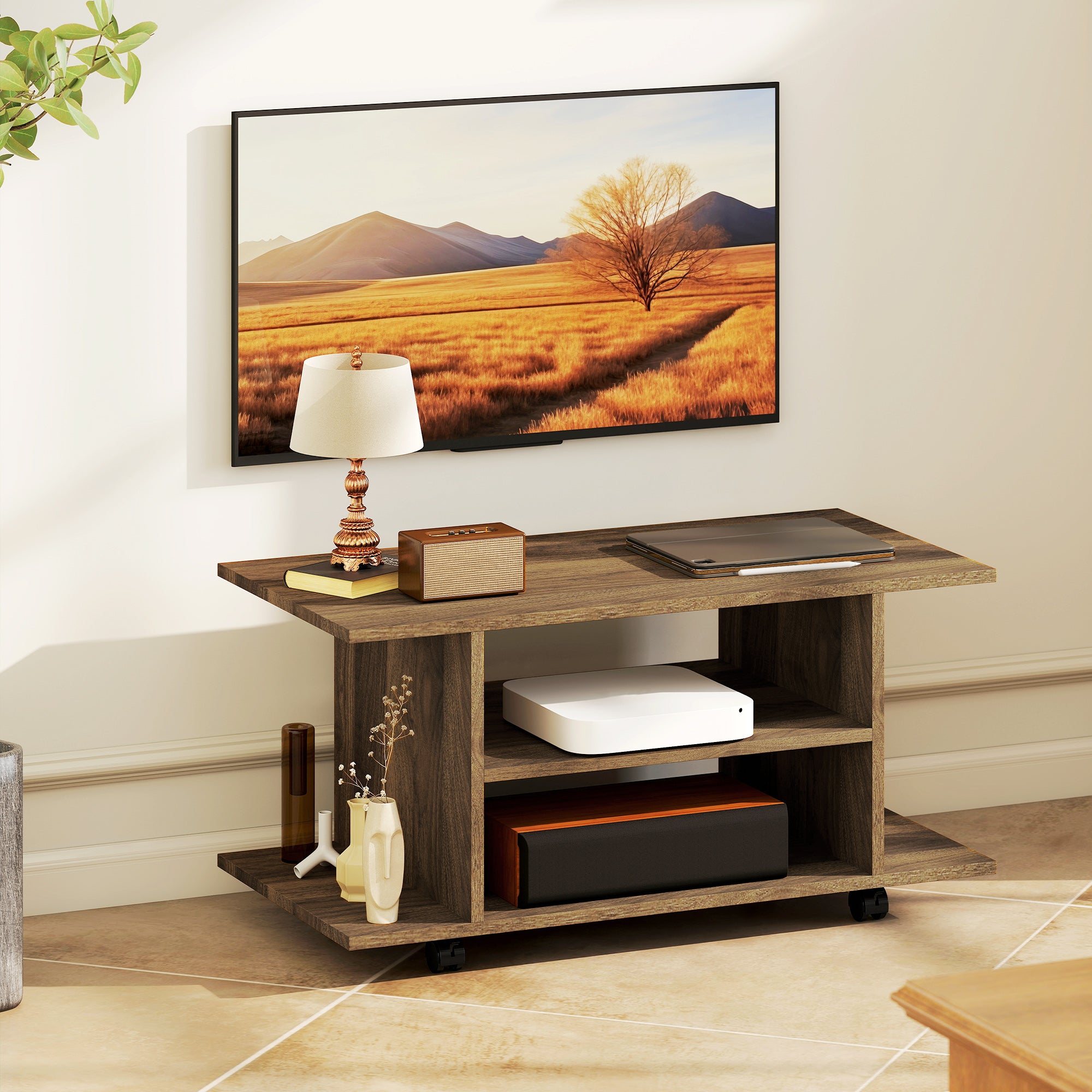 Modern TV Cabinet Stand Storage Shelves Table Mobile Bedroom Furniture Bookshelf Bookcase Walnut