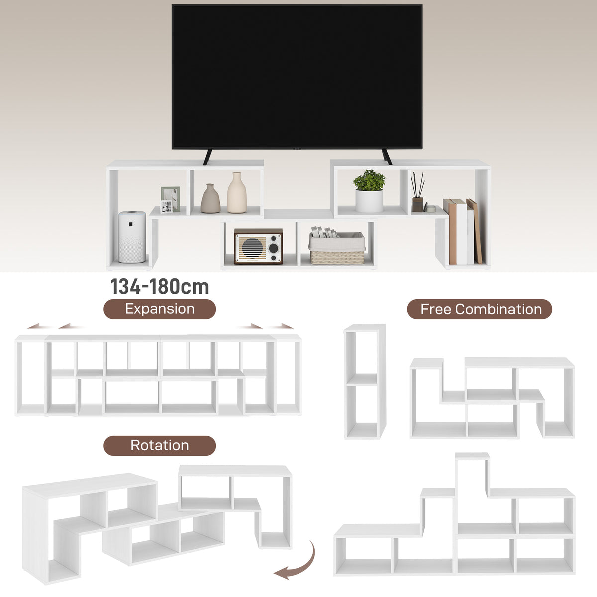 TV Stand for TVs up to 75", 3-Piece Modular TV Console, Industrial Entertainment Center with Open Storage Shelves for Living Room, White